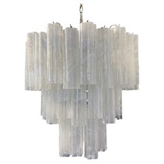 Large three-Tier Murano Glass Tube Chandelier - white albaster