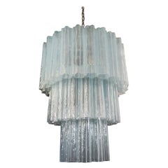 Large Three-Tier Murano Opal Silk Glass Tube Chandelier, 52 Glasses