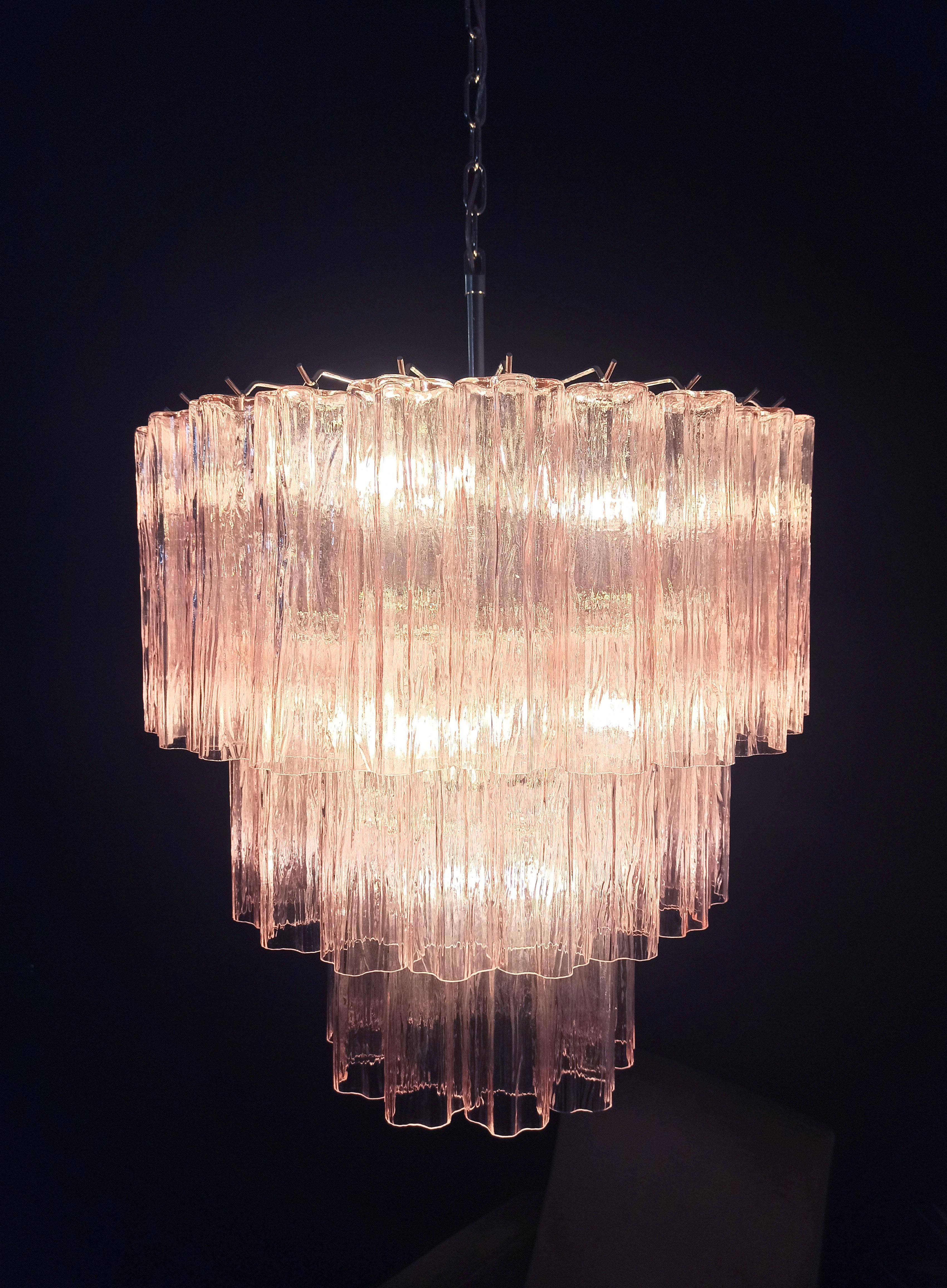 Large three-Tier Murano PINK Glass Tube Chandelier - 52 glasses For Sale 2