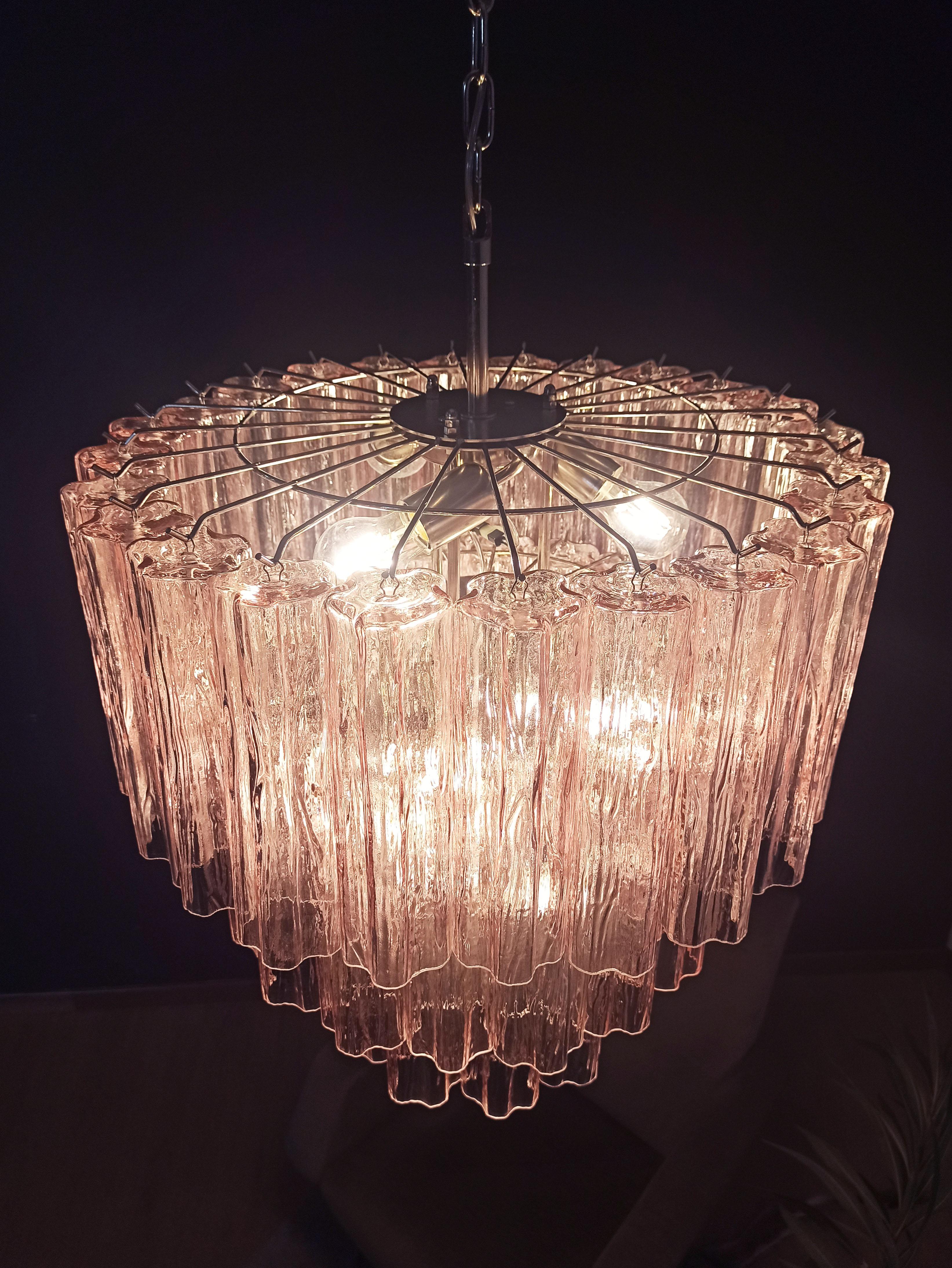 Large three-Tier Murano PINK Glass Tube Chandelier - 52 glasses For Sale 4