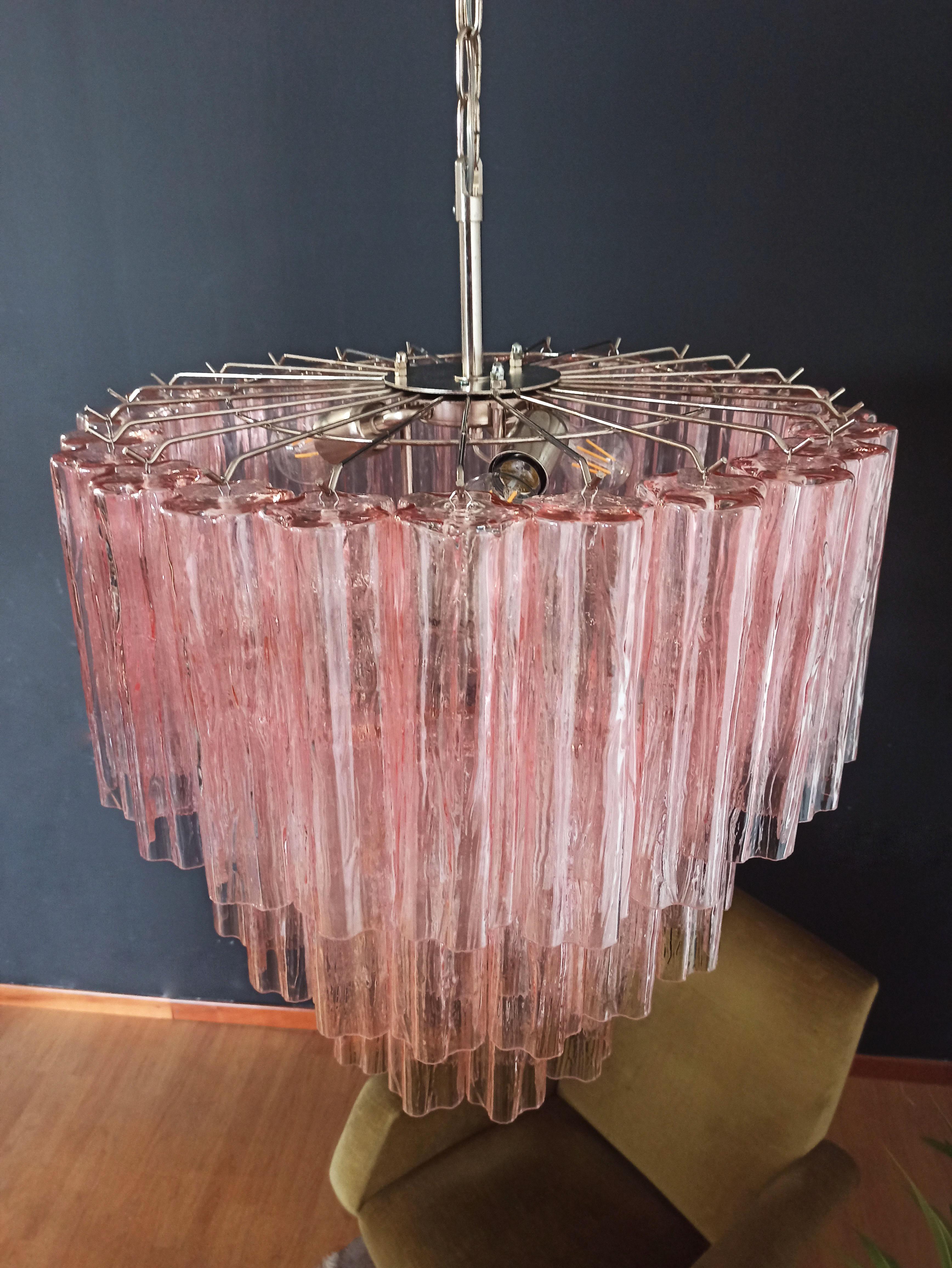 Large three-Tier Murano PINK Glass Tube Chandelier - 52 glasses For Sale 10