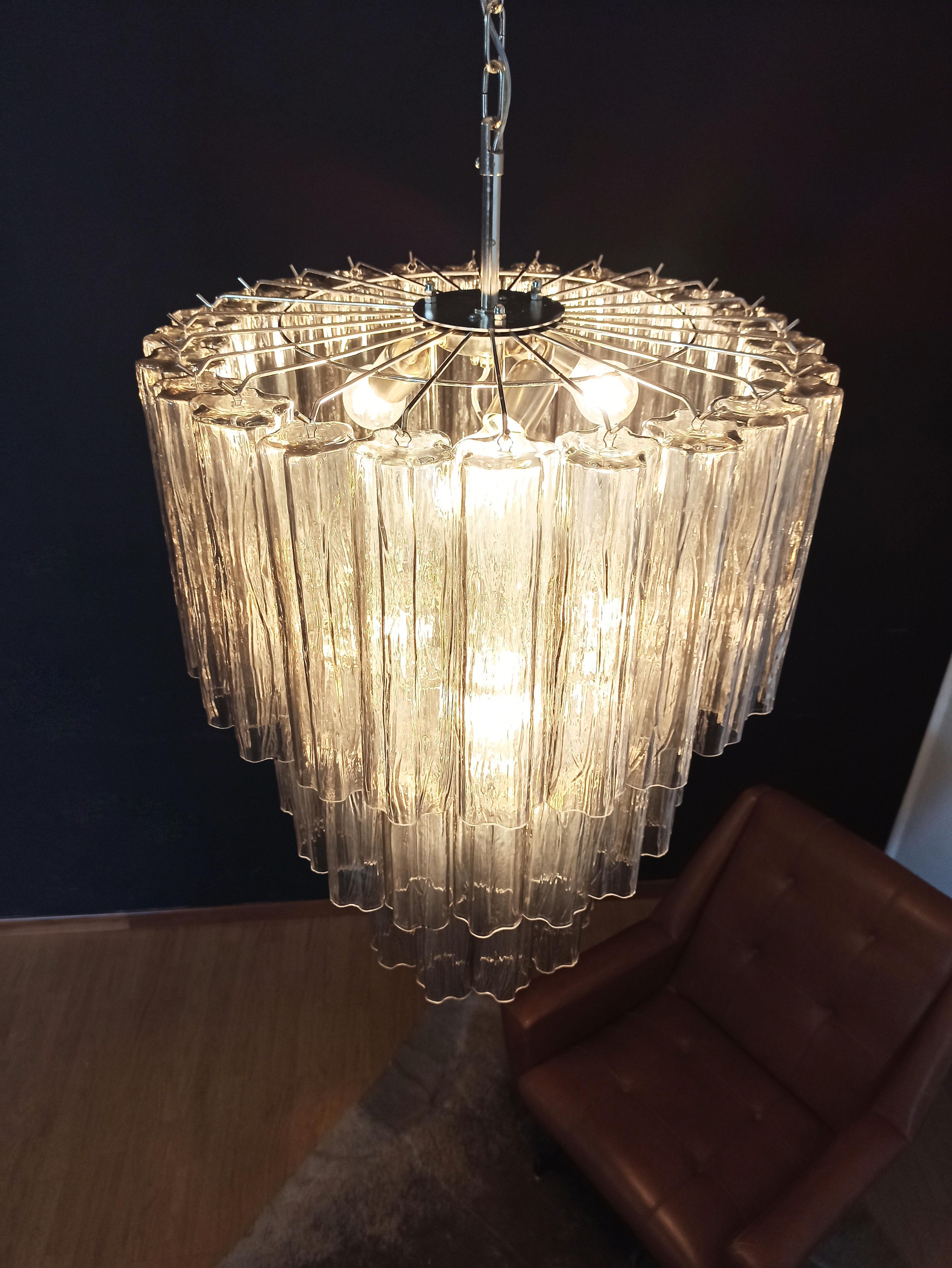 Late 20th Century Large Three-Tier Murano Smoked Glass Tube Chandelier, 52 Glasses For Sale