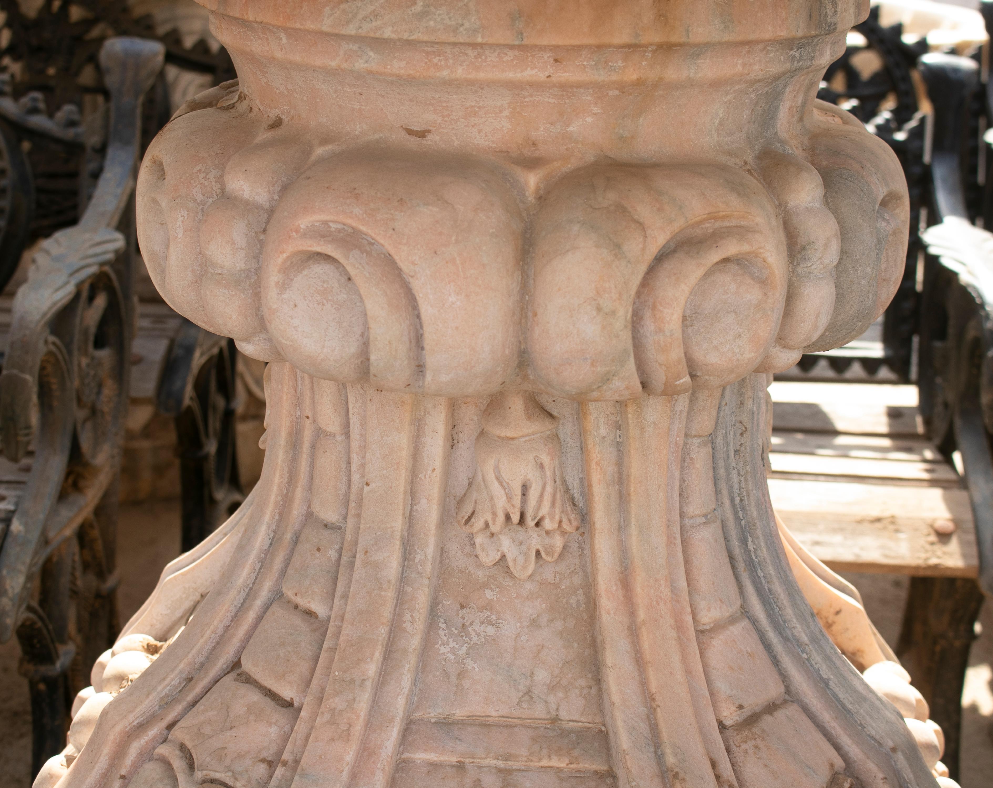 Hand-Carved Large Three-Tier Portuguese Rosa Marble Ornamental Fountain