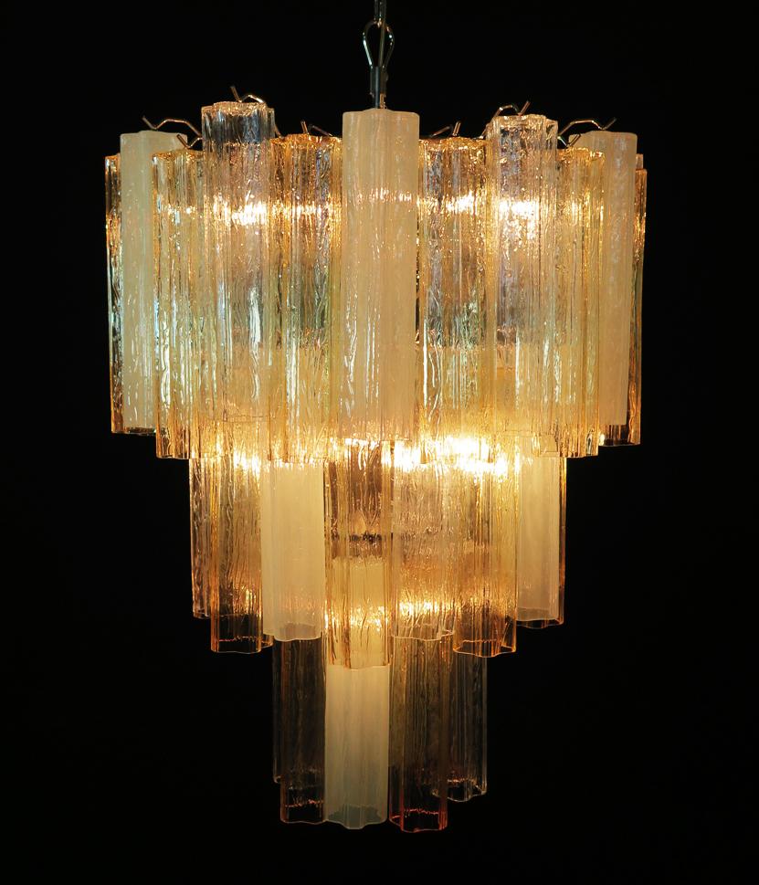 Pair Large Three-Tier Venini Murano Glass Tube Chandelier. 1980s For Sale 12