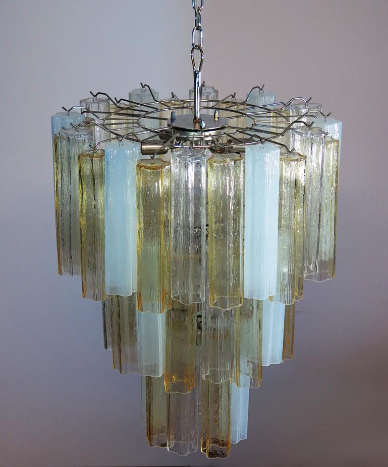 Pair Large Three-Tier Venini Murano Glass Tube Chandelier. 1980s For Sale 5