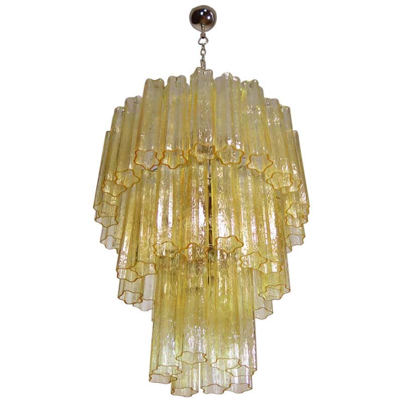 Three-Tiered Amber and Clear Crystal Chandelier For Sale at 1stDibs ...