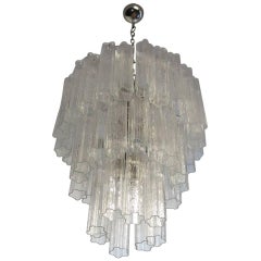 Large Three-Tier Venini Murano Glass Tube Chandelier, 48 Glasses