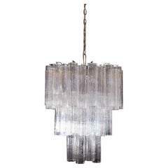Large Three-Tier Venini Murano Glass Tube Chandelier, 48 Glasses