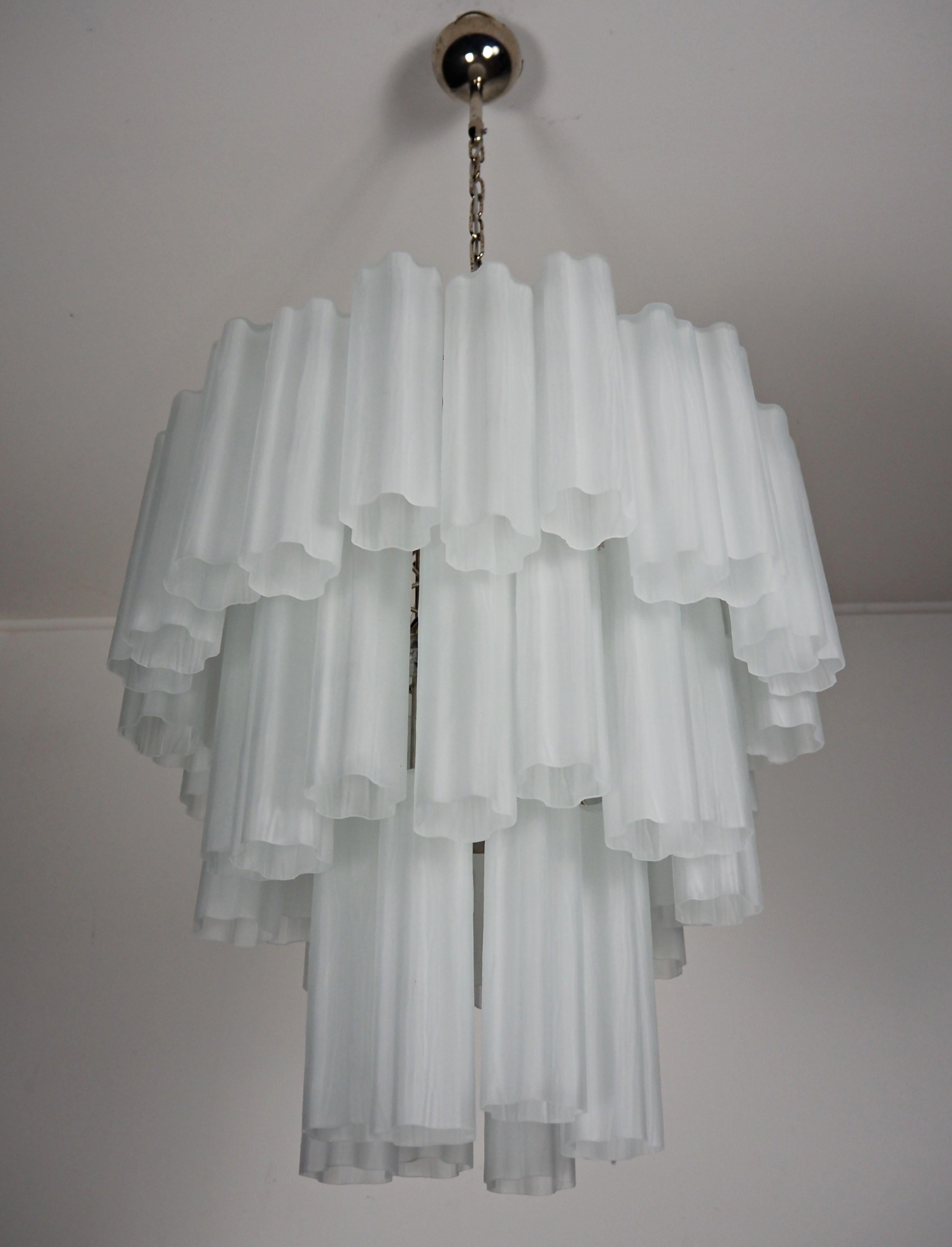Large three-Tier Venini Murano Glass Tube Chandelier - etched glass For Sale 7