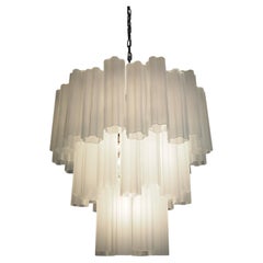 Large three-Tier Venini Murano Glass Tube Chandelier - etched glass