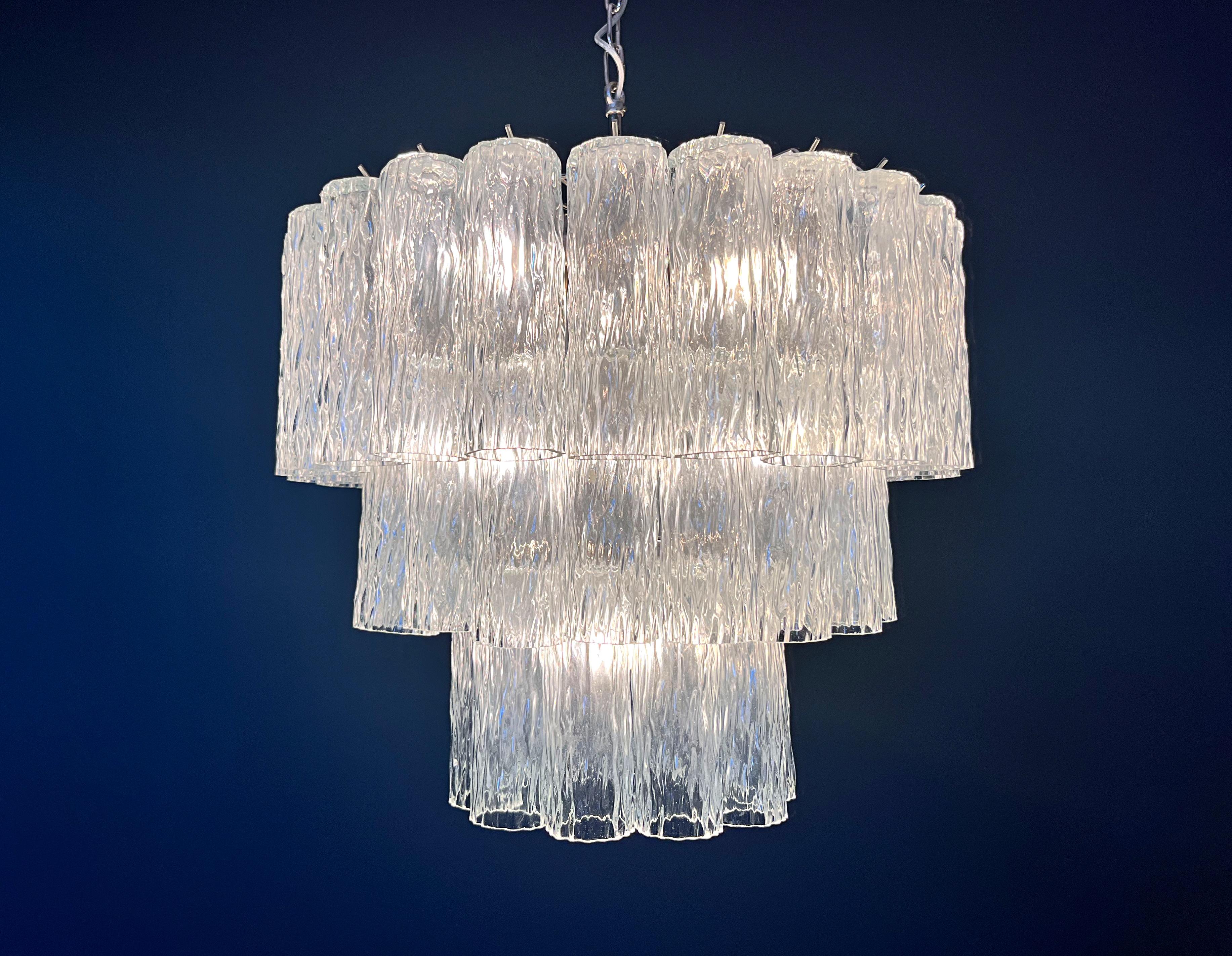 Large three-Tier Venini Murano Glass Tube Chandelier For Sale 2