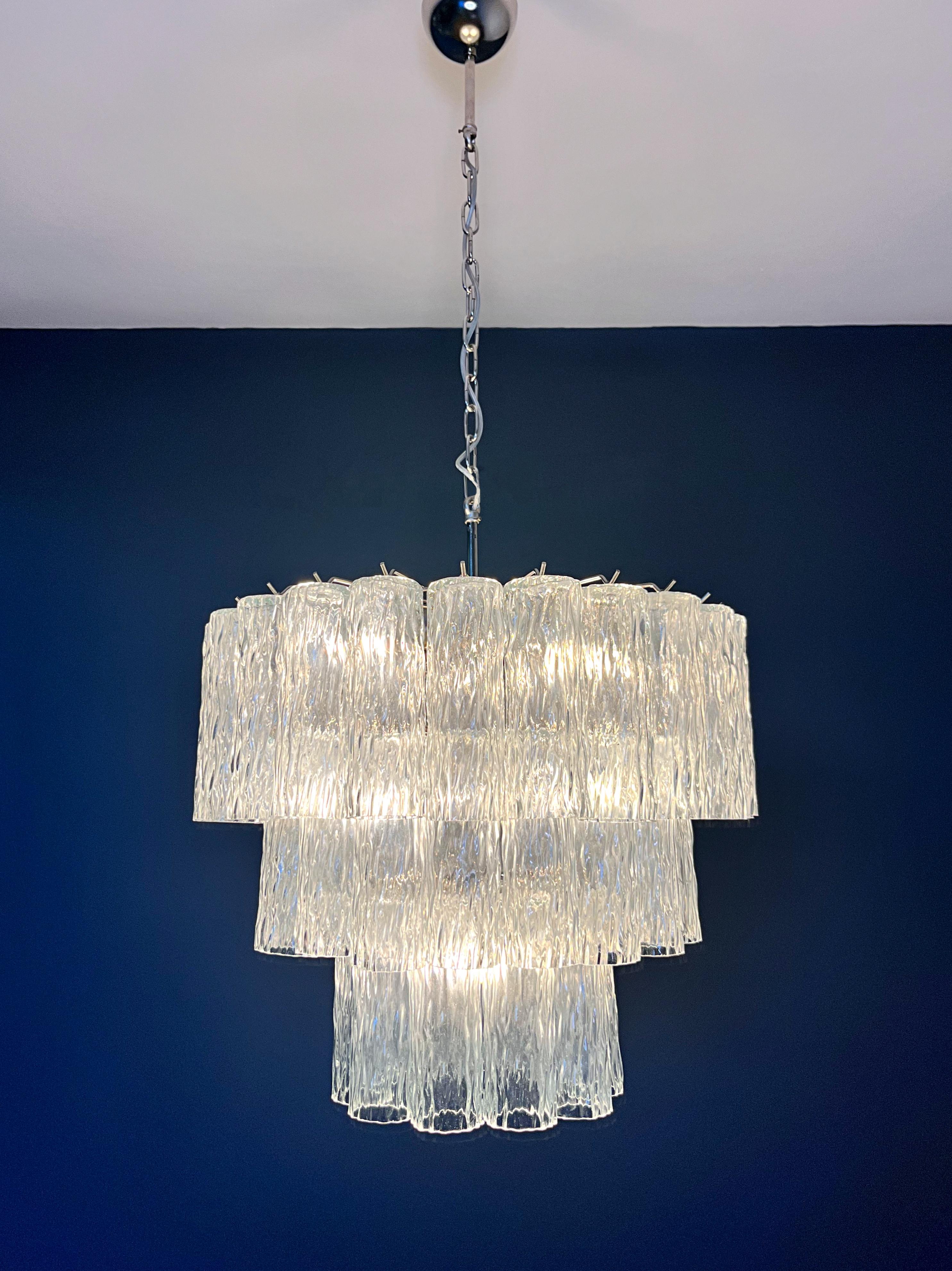Large three-Tier Venini Murano Glass Tube Chandelier For Sale 3