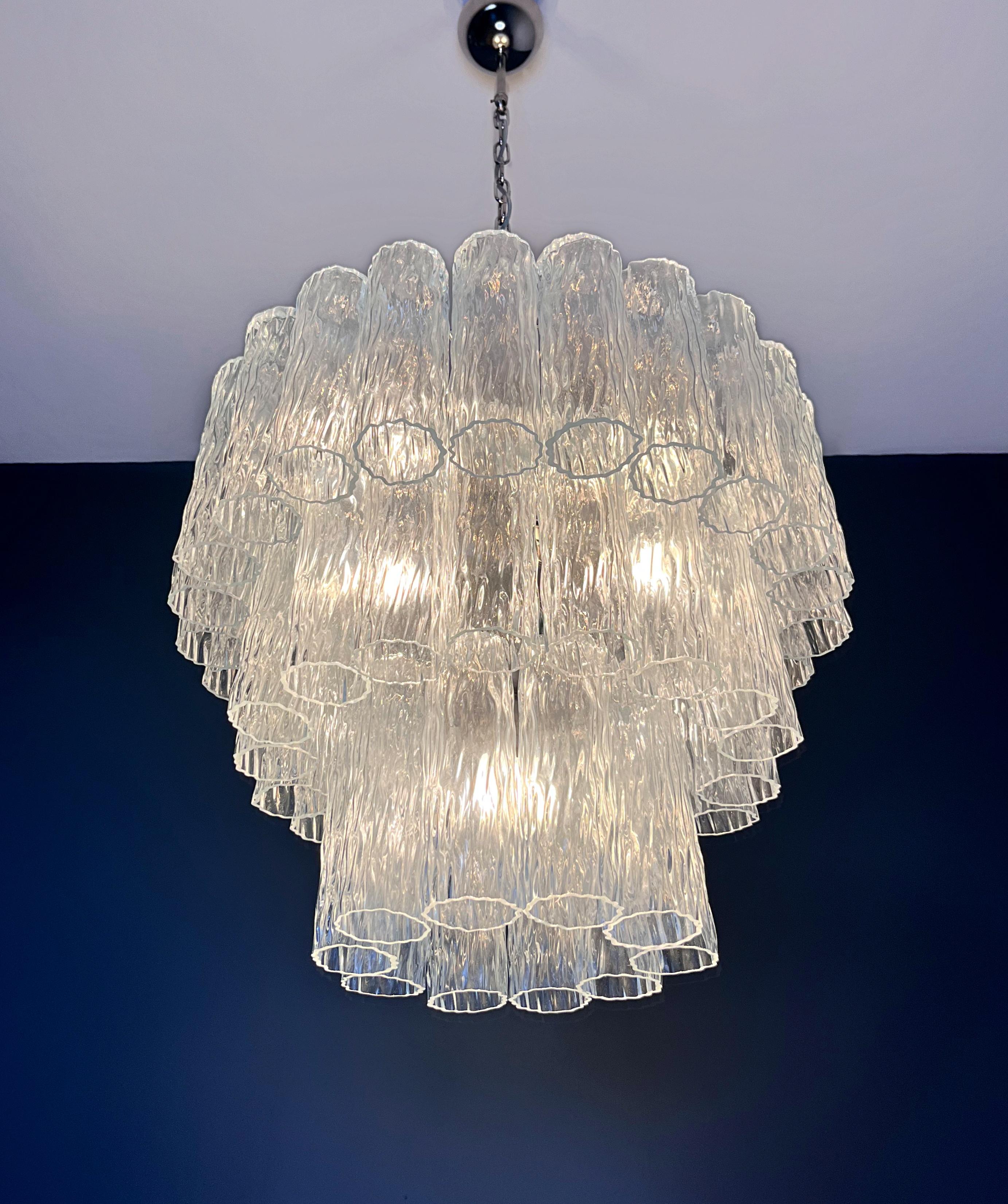 Large three-Tier Venini Murano Glass Tube Chandelier For Sale 4
