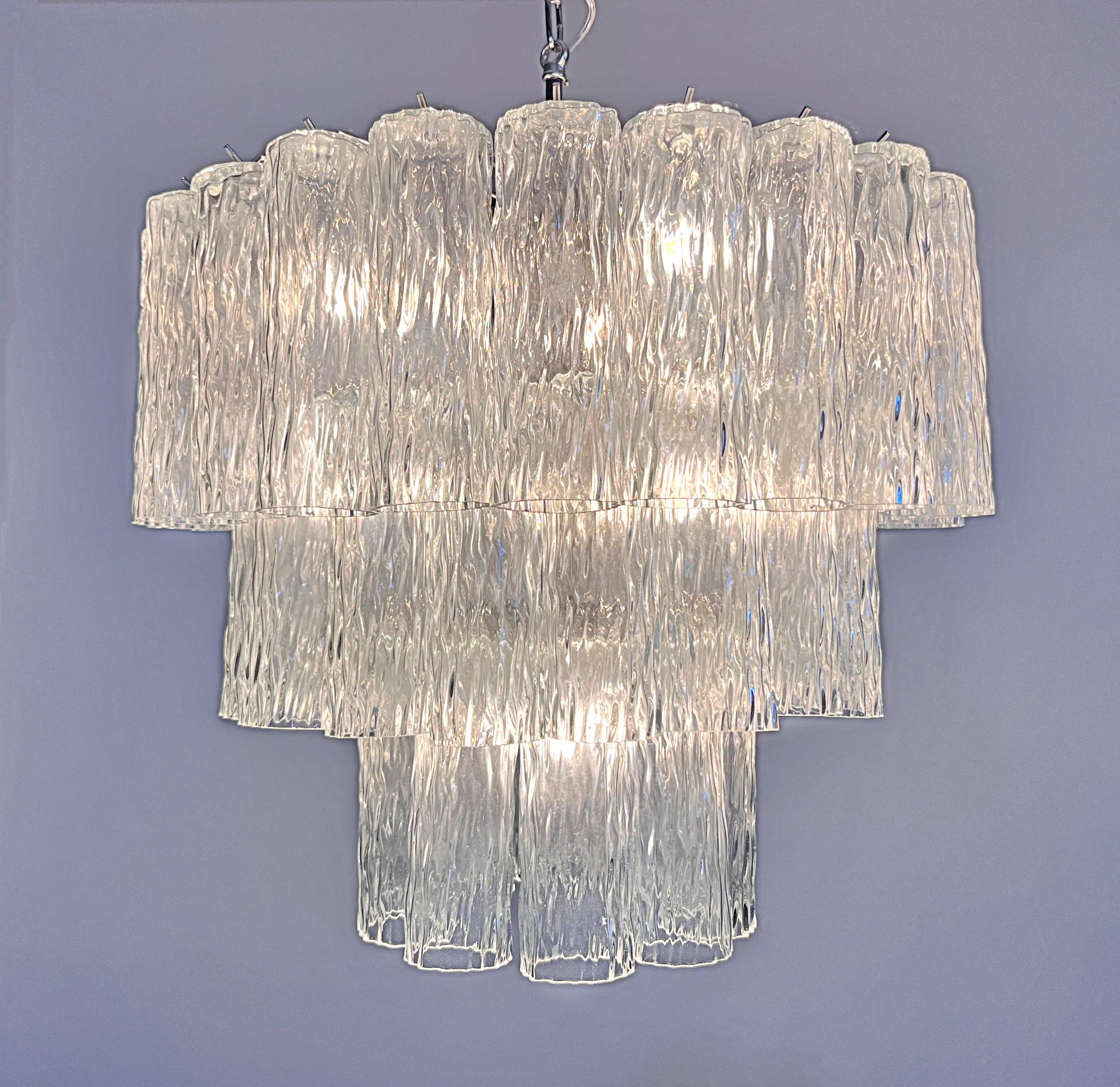 Large three-Tier Venini Murano Glass Tube Chandelier For Sale 5
