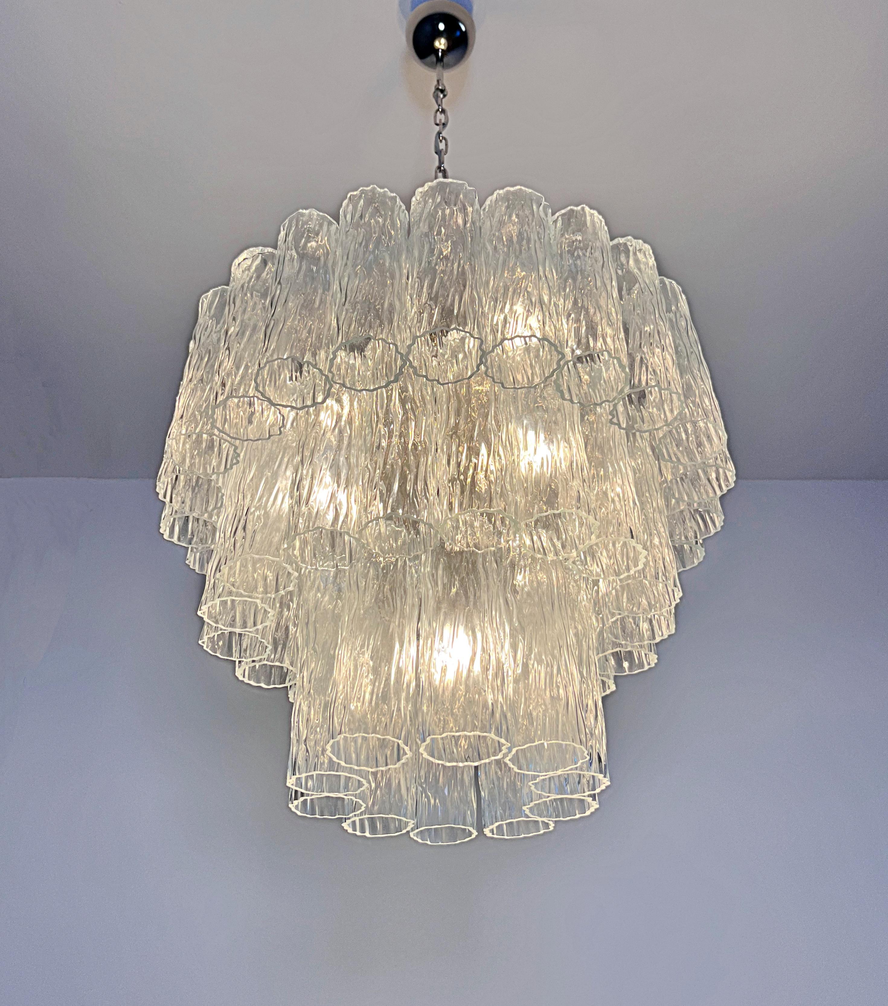 Large three-Tier Venini Murano Glass Tube Chandelier For Sale 6