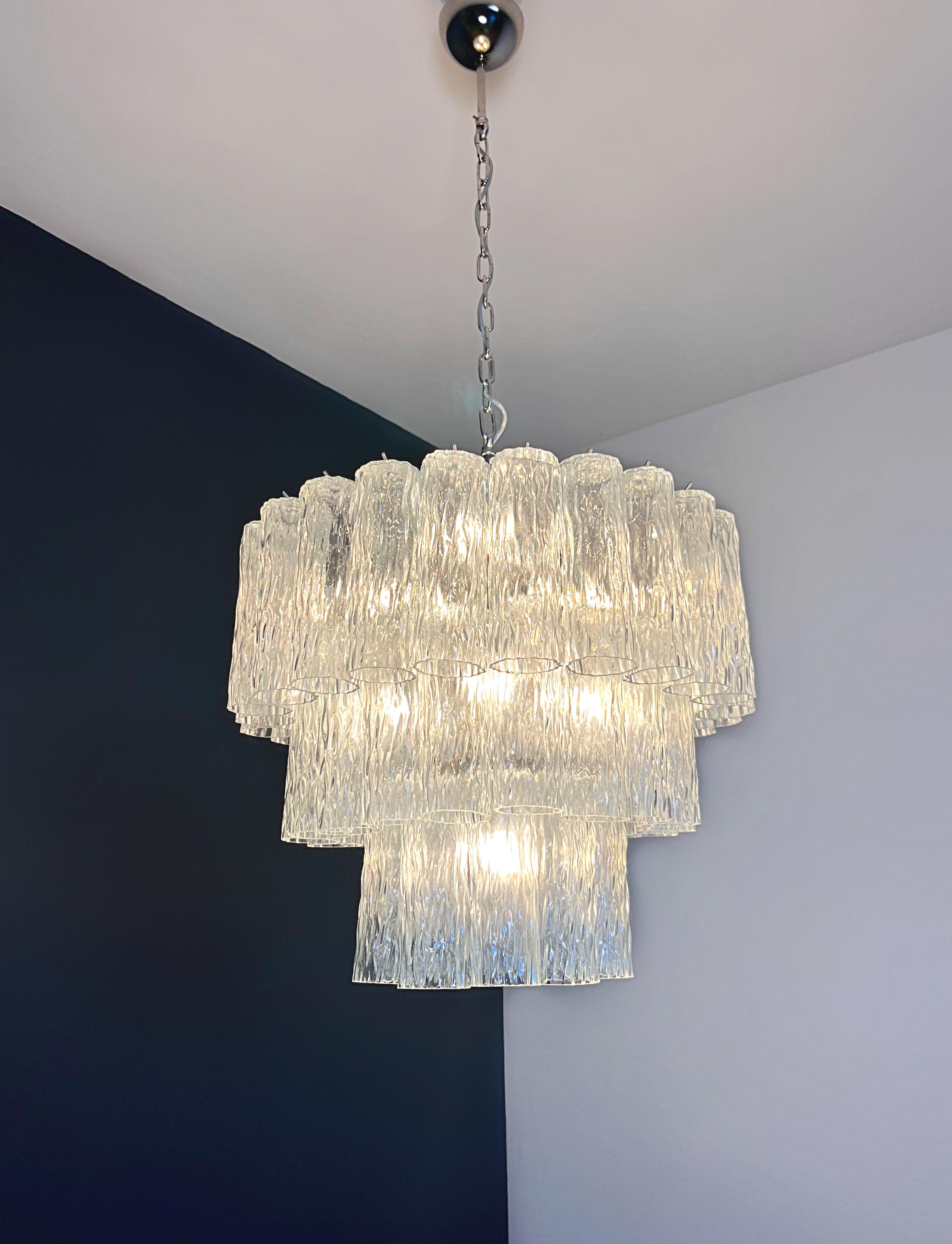 Large three-Tier Venini Murano Glass Tube Chandelier For Sale 7