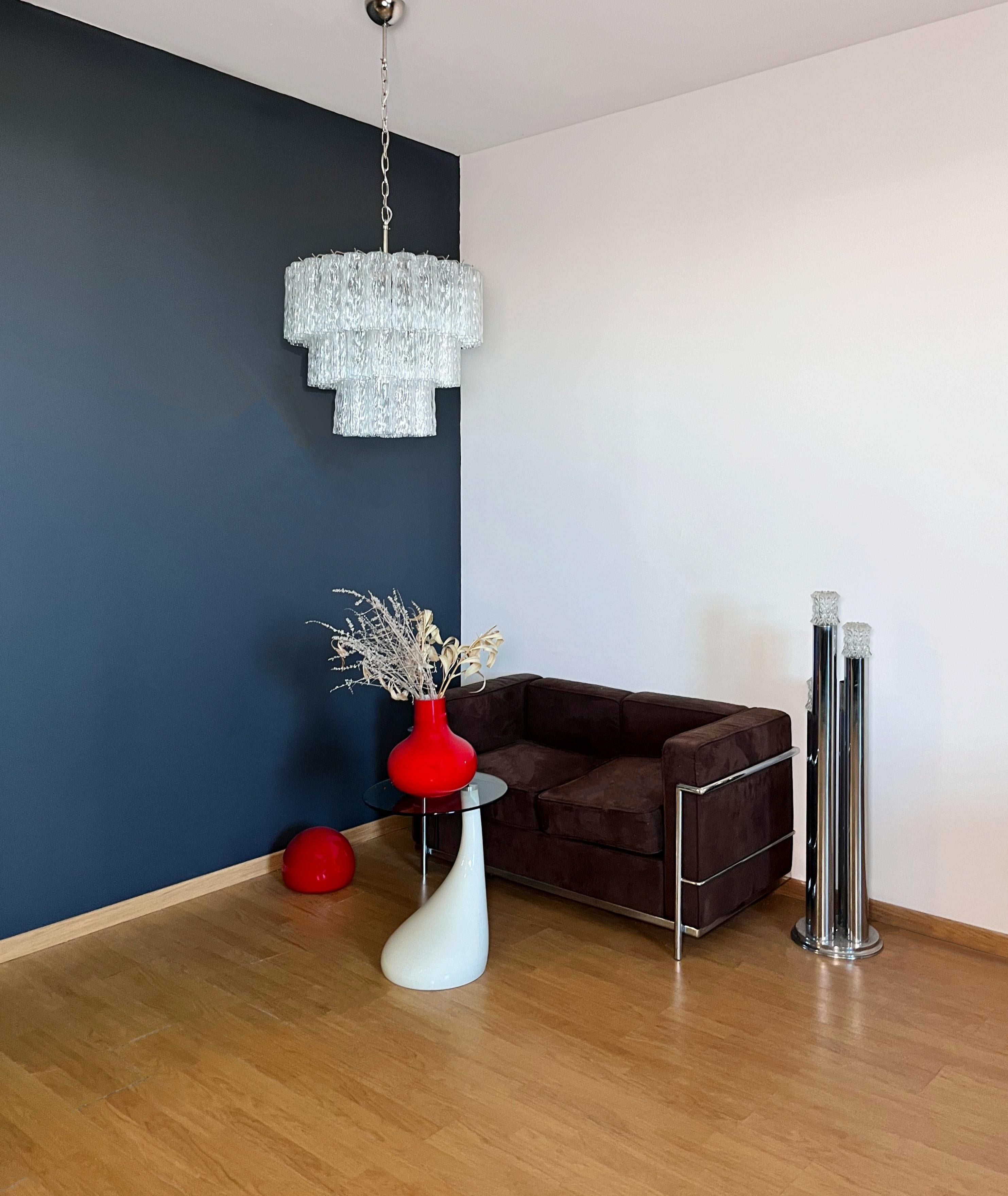 Mid-Century Modern Large three-Tier Venini Murano Glass Tube Chandelier For Sale