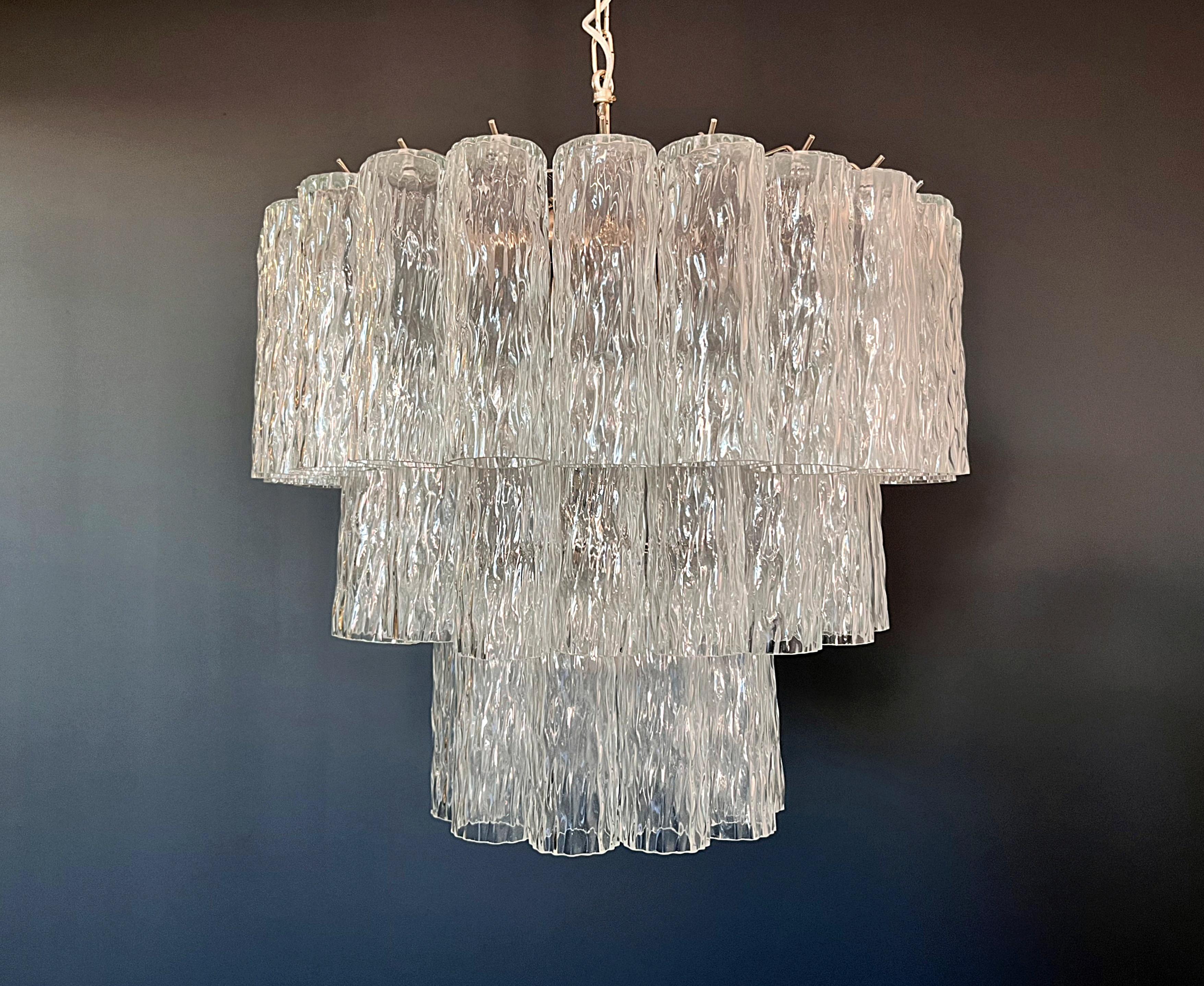 Italian Large three-Tier Venini Murano Glass Tube Chandelier For Sale