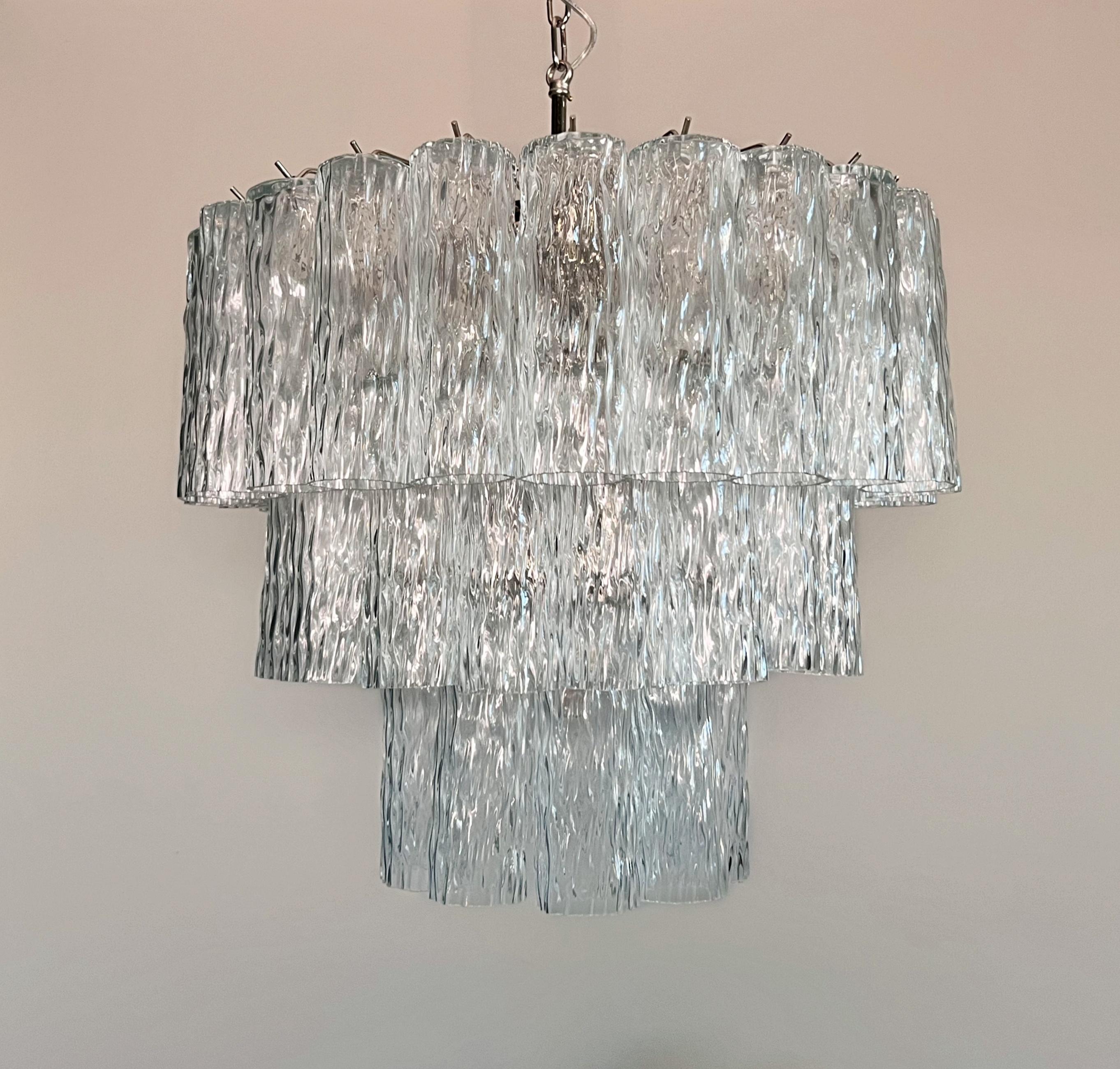 20th Century Large three-Tier Venini Murano Glass Tube Chandelier For Sale