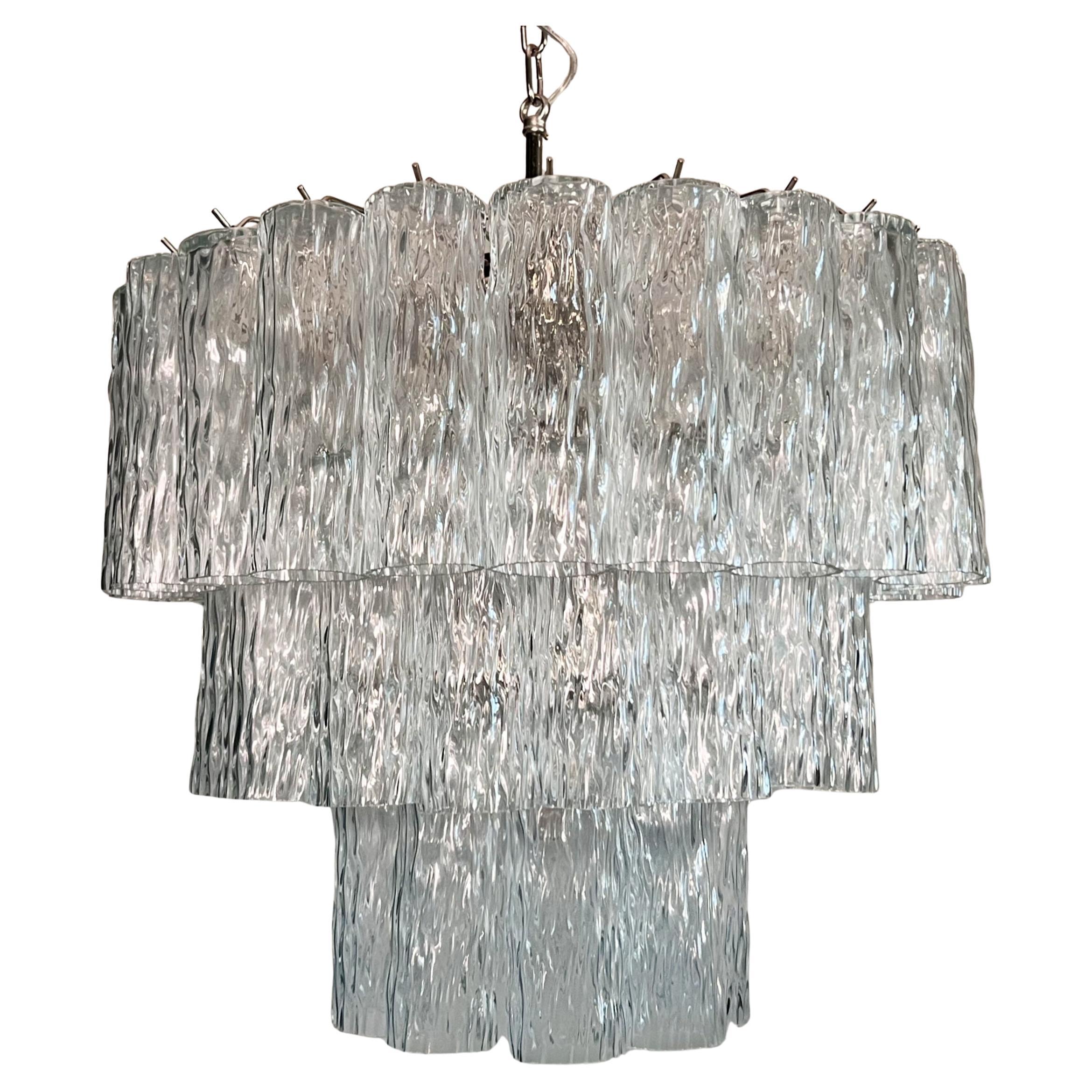 Large three-Tier Venini Murano Glass Tube Chandelier For Sale