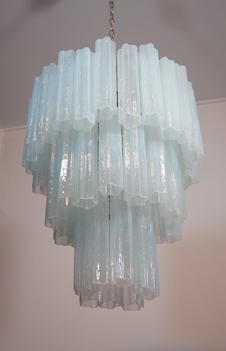 Blown Glass Large Three-Tier Venini Murano Glass Tube Chandelier, Opal Silk