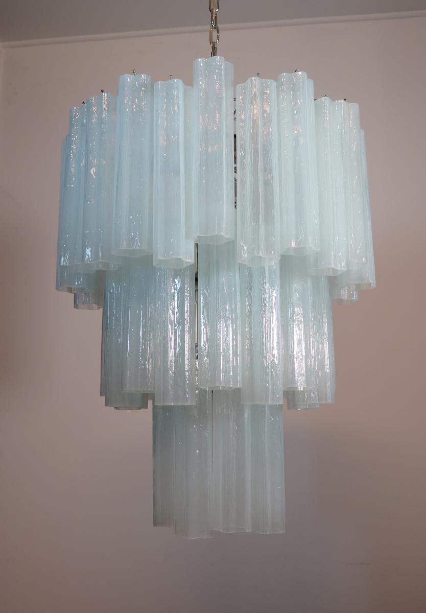 Large Three-Tier Venini Murano Glass Tube Chandelier, Opal Silk 1