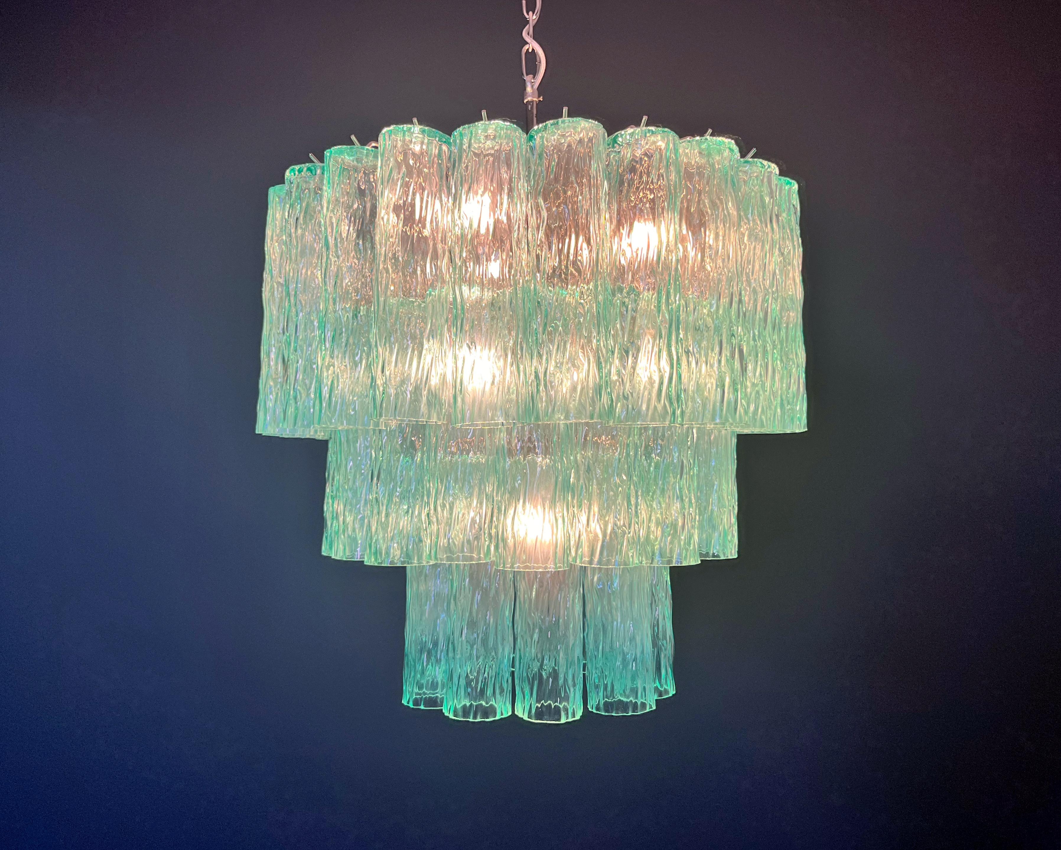 Grande a tre piani di Venini Murano  Lampadario a tubo di vetro turchese in vendita 6