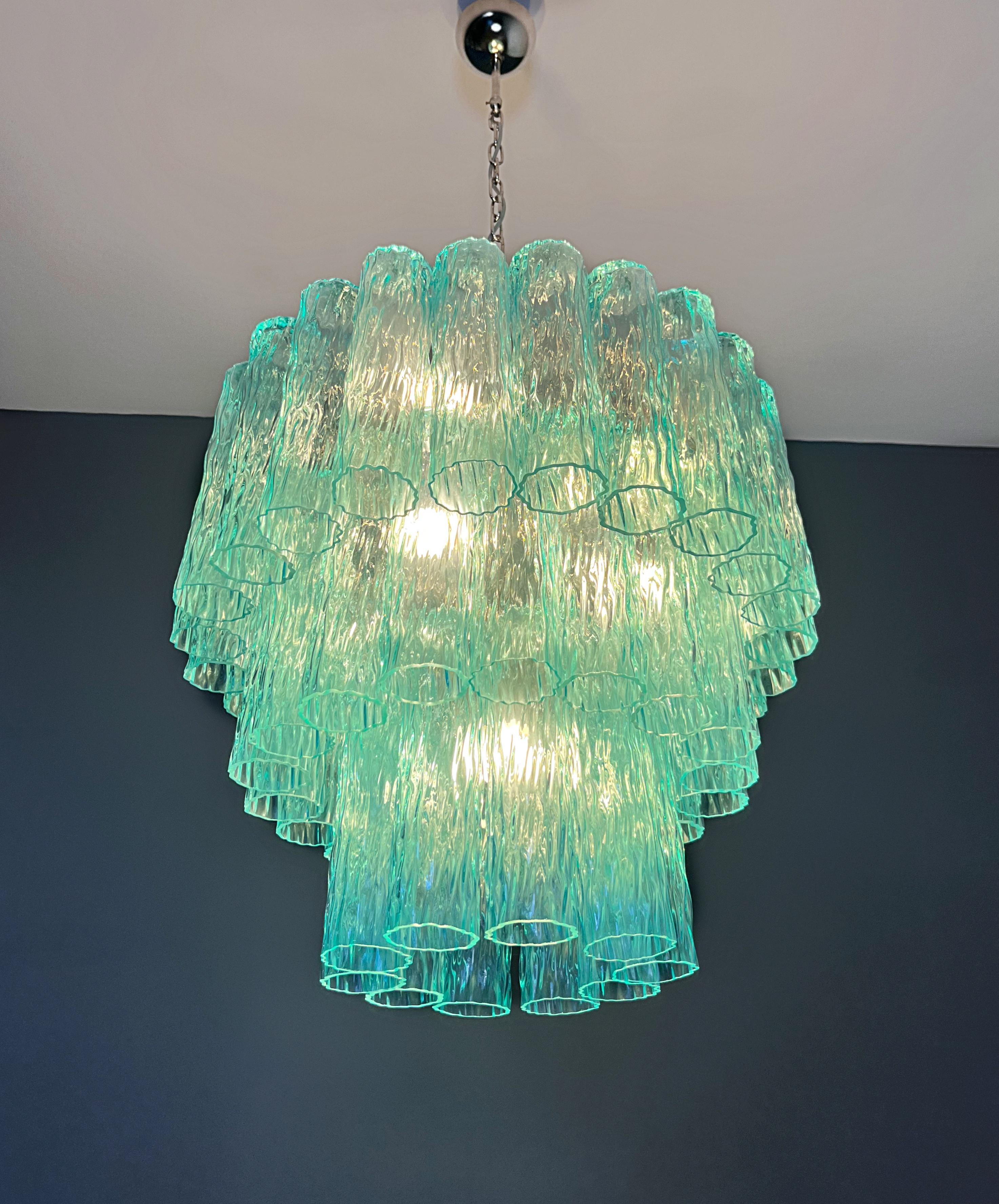 Grande a tre piani di Venini Murano  Lampadario a tubo di vetro turchese in vendita 8