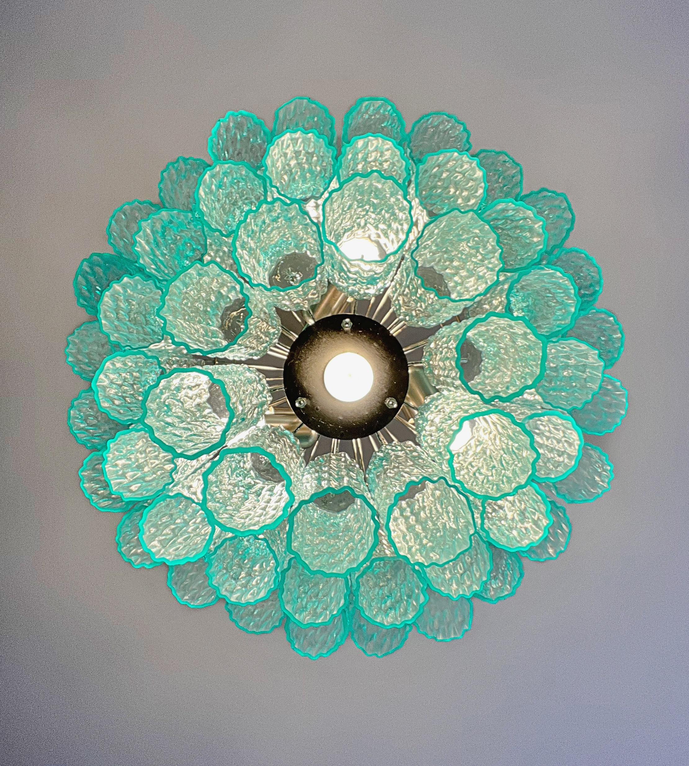 Grande a tre piani di Venini Murano  Lampadario a tubo di vetro turchese in vendita 11