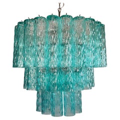 Large three-Tier Venini Murano  turquoise Glass Tube Chandelier