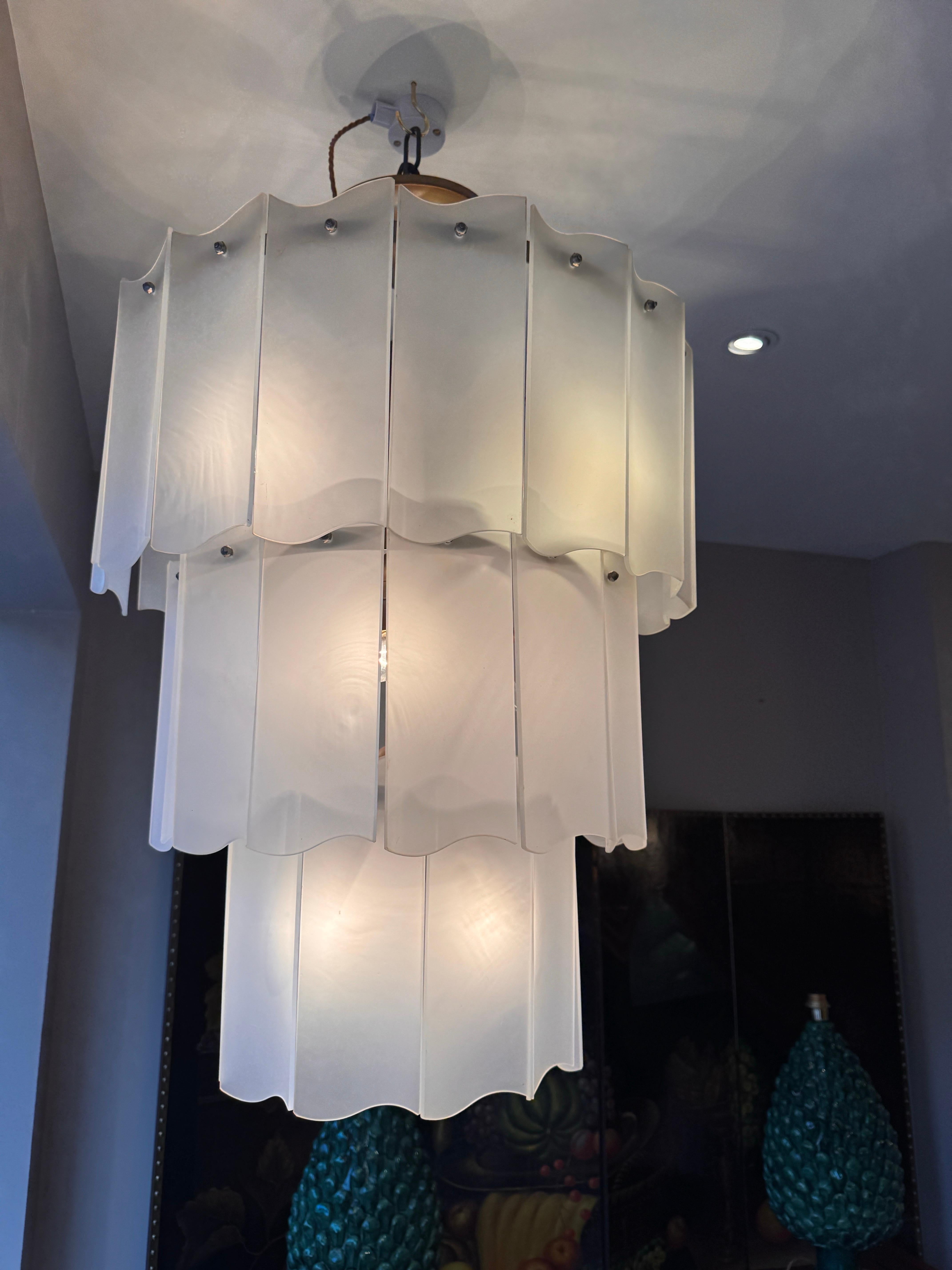 Italian Large Three tiered cascading Murano glass chandelier For Sale