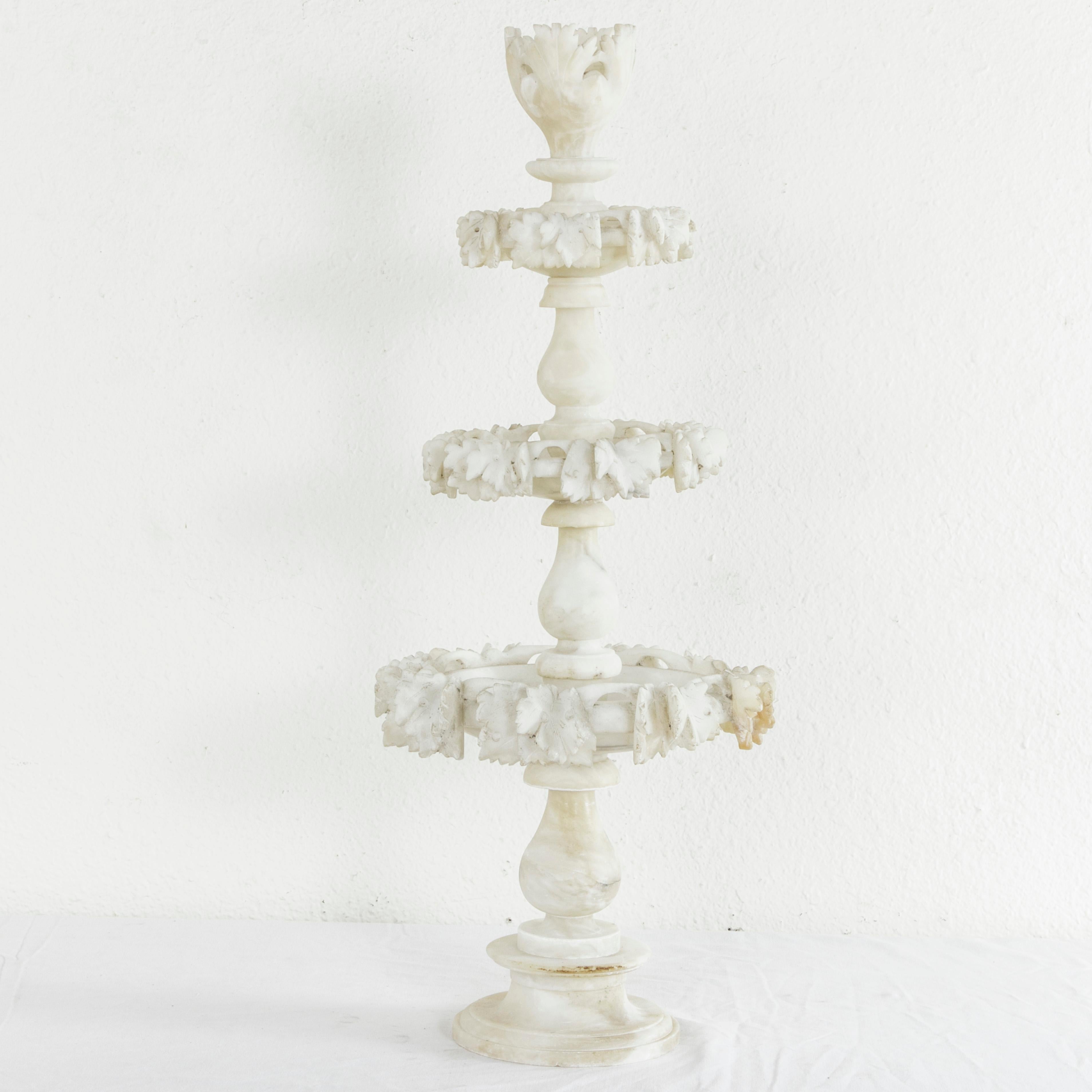 Large Three-Tiered French Hand-Carved Alabaster Serving Piece with Grapes 6