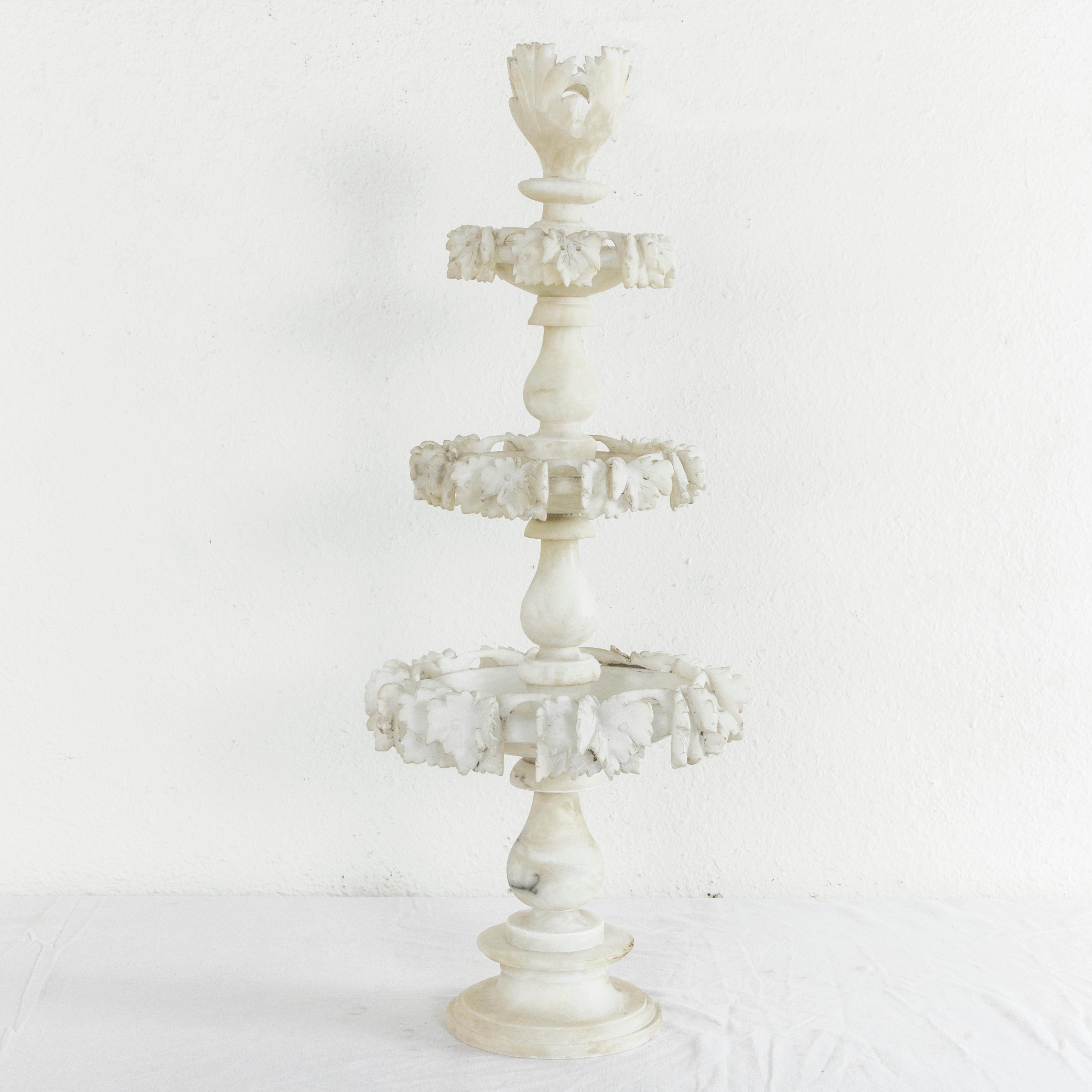 Large Three-Tiered French Hand-Carved Alabaster Serving Piece with Grapes 7