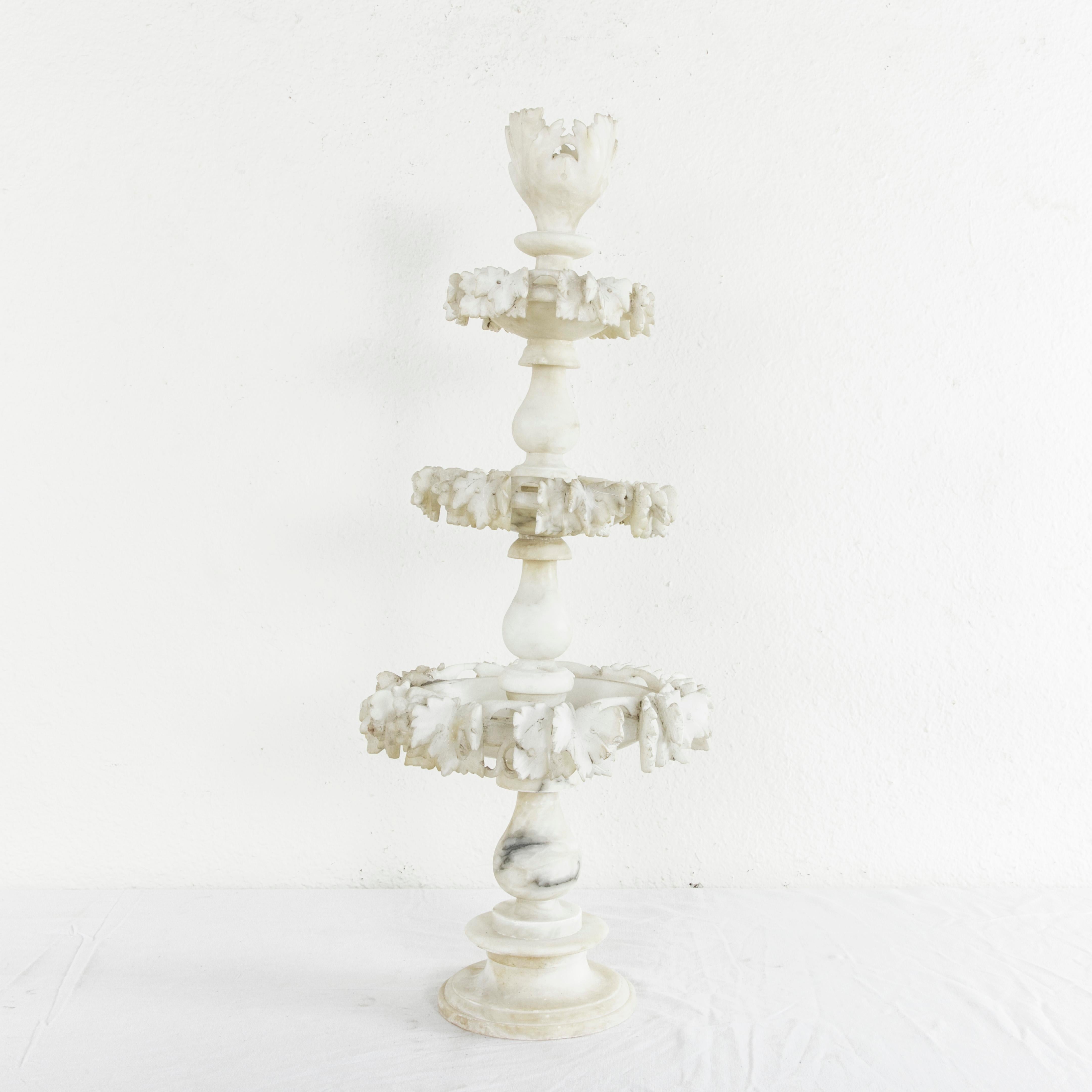 Large Three-Tiered French Hand-Carved Alabaster Serving Piece with Grapes 8