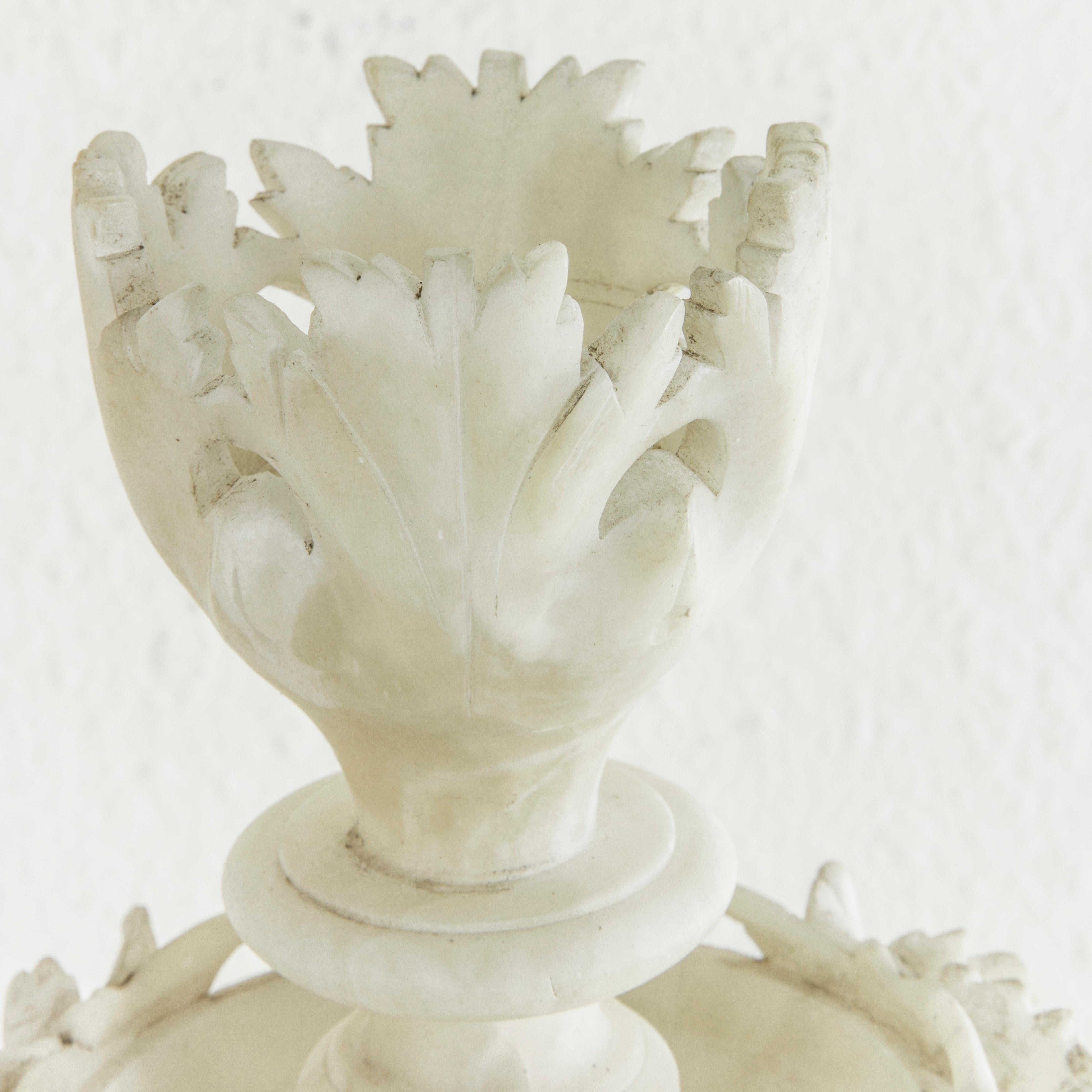 Large Three-Tiered French Hand-Carved Alabaster Serving Piece with Grapes In Good Condition In Fayetteville, AR