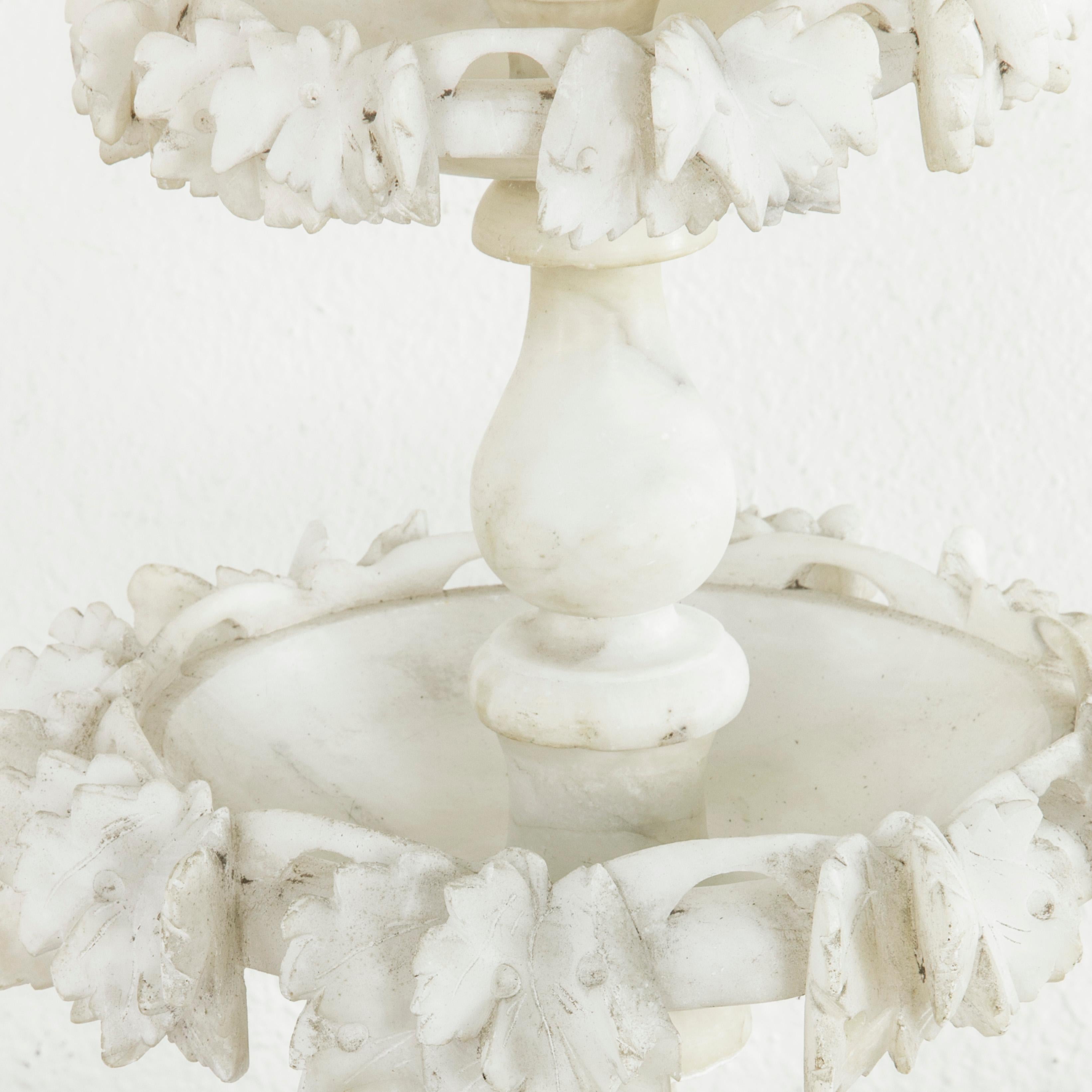 Early 20th Century Large Three-Tiered French Hand-Carved Alabaster Serving Piece with Grapes