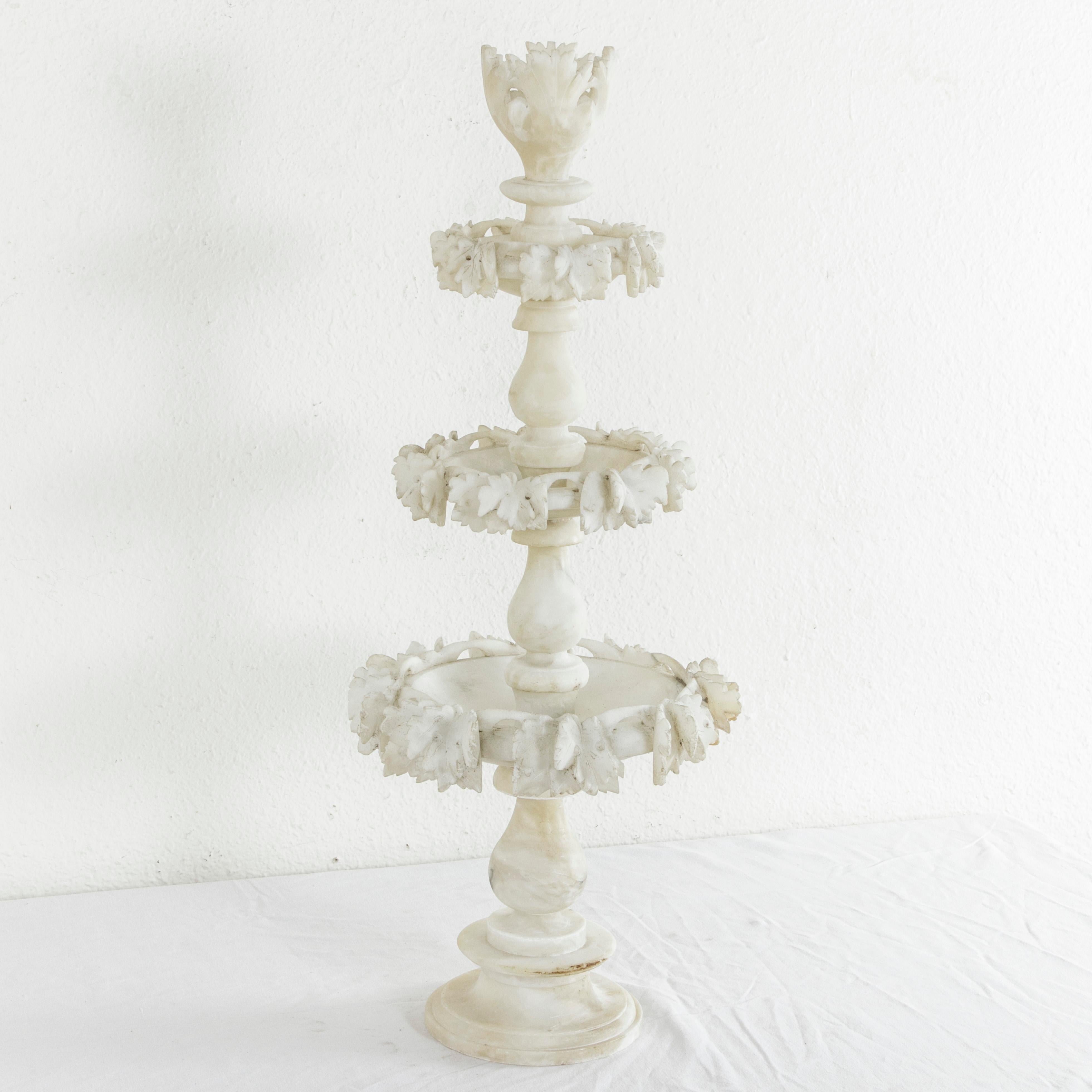 Large Three-Tiered French Hand-Carved Alabaster Serving Piece with Grapes 5