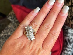 Large Three Vertical Row Diamond Waterfall Ring in 14k White and Yellow Gold