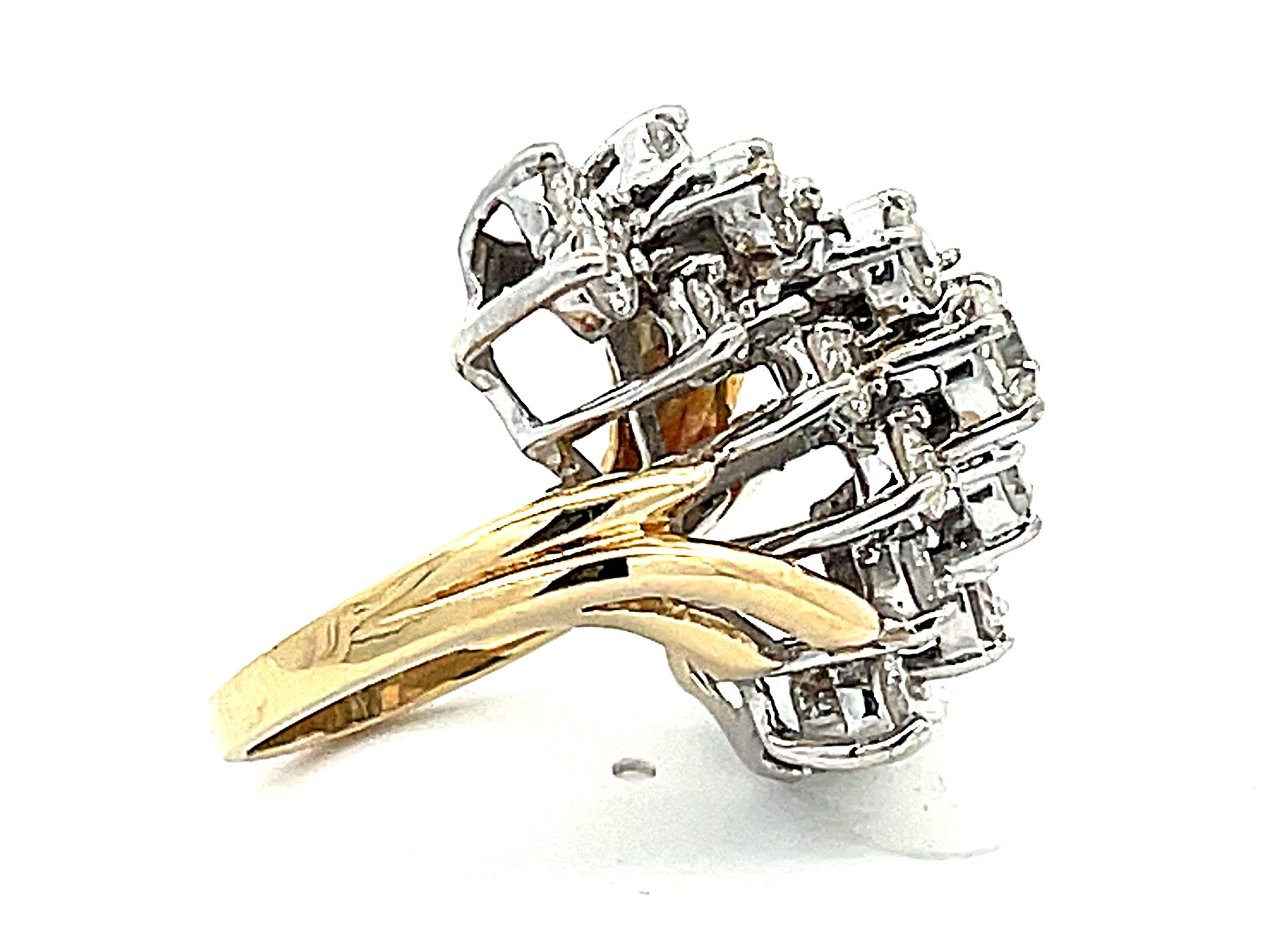 Large Three Vertical Row Diamond Waterfall Ring in 14k White and Yellow Gold In Excellent Condition For Sale In Honolulu, HI