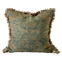 Large Throw Pillow in Fortuny Fabric with Silk Taffeta Back and Cotton Tassels