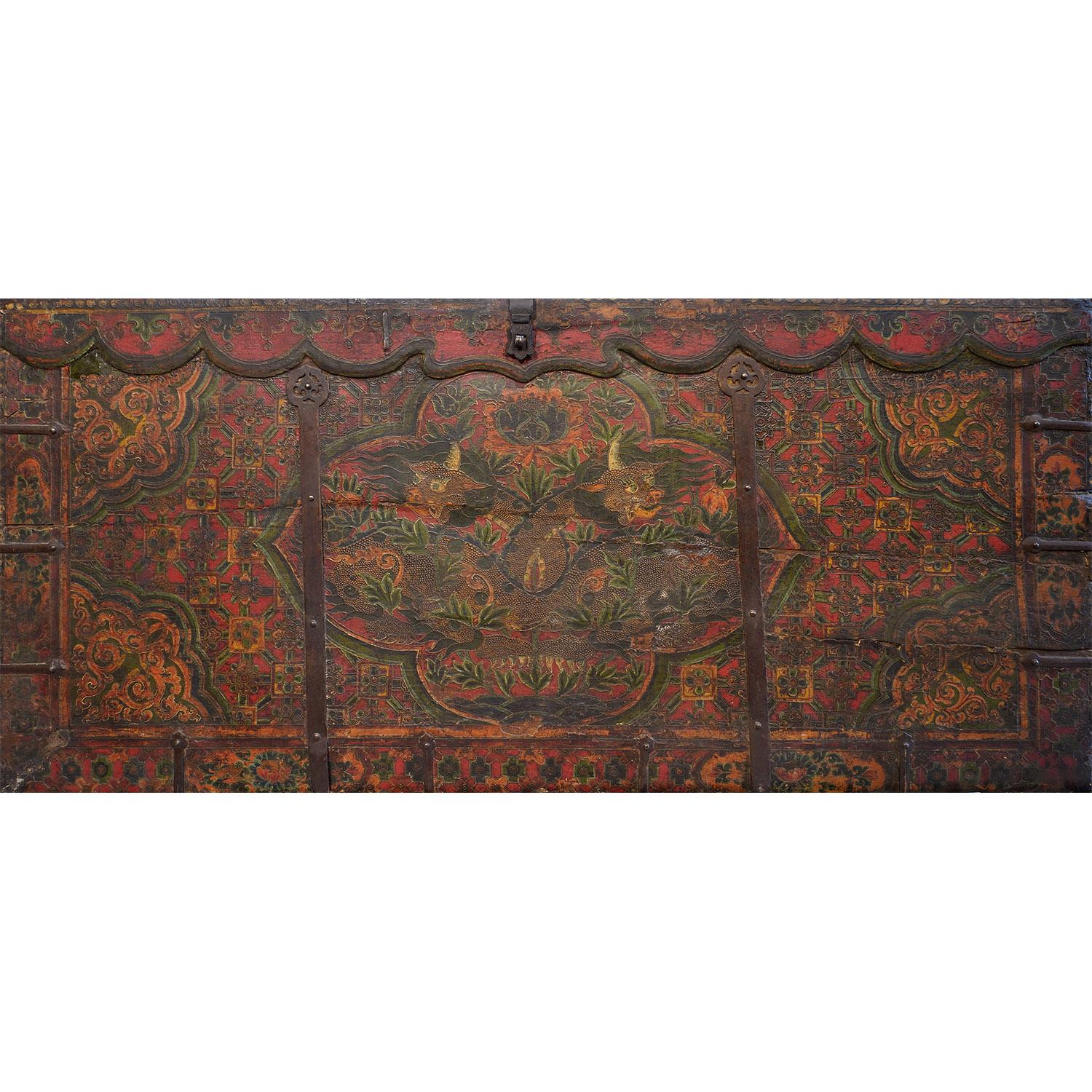 Other Large Tibetan Chest with Hand-Painted Front For Sale