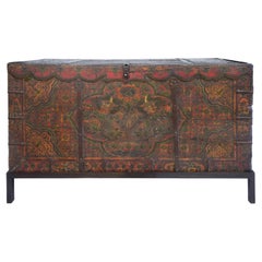 Large Tibetan Chest with Hand-Painted Front