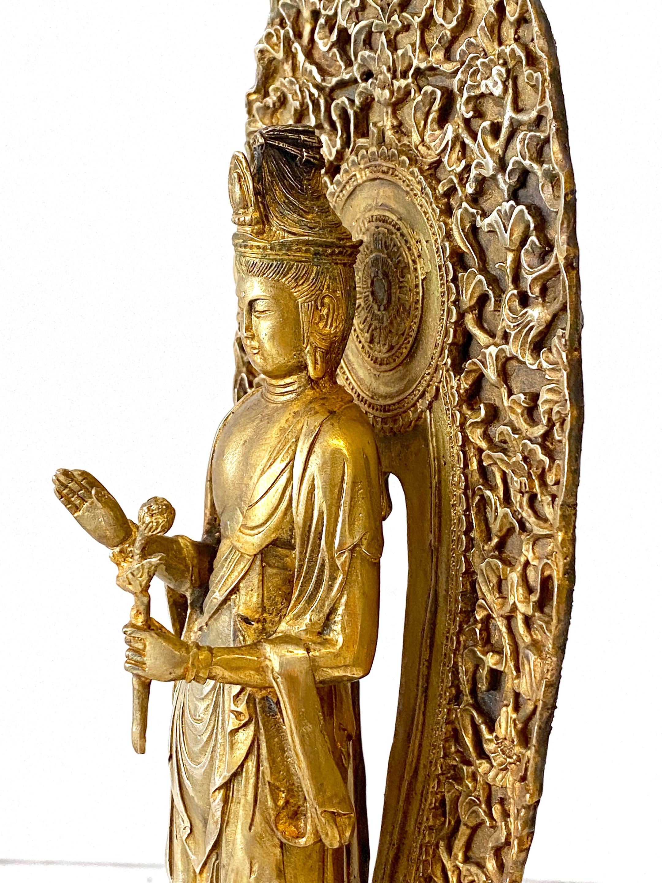 Large Tibetan Gilt Bronze Standing Buddha with Halo   5