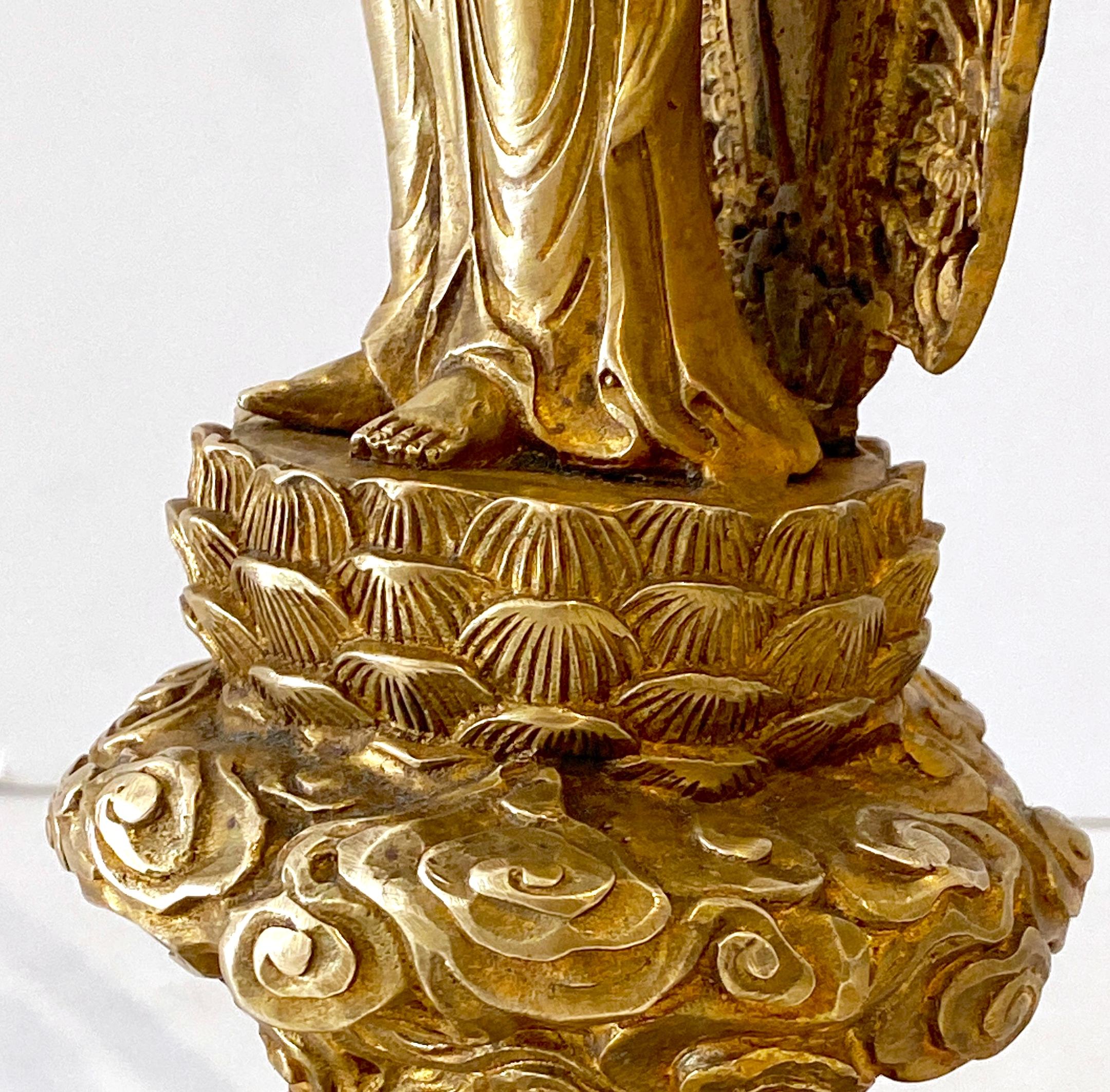 Large Tibetan Gilt Bronze Standing Buddha with Halo   6