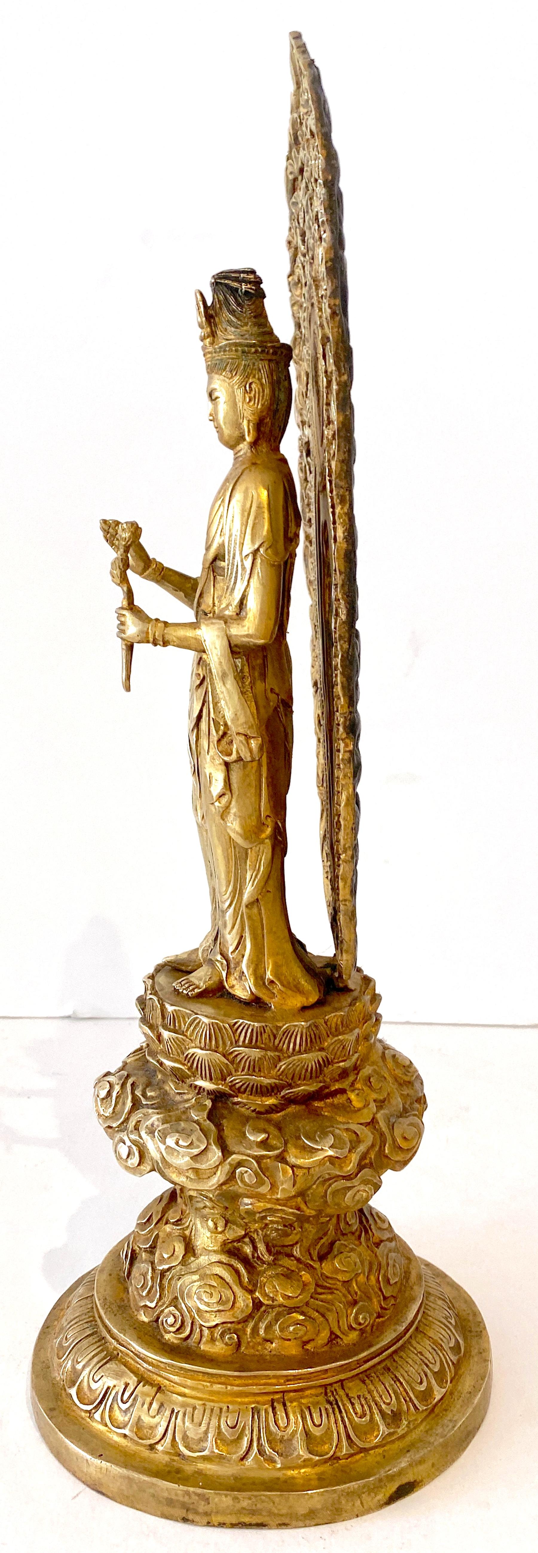 Large Tibetan Gilt Bronze Standing Buddha with Halo   In Good Condition In West Palm Beach, FL