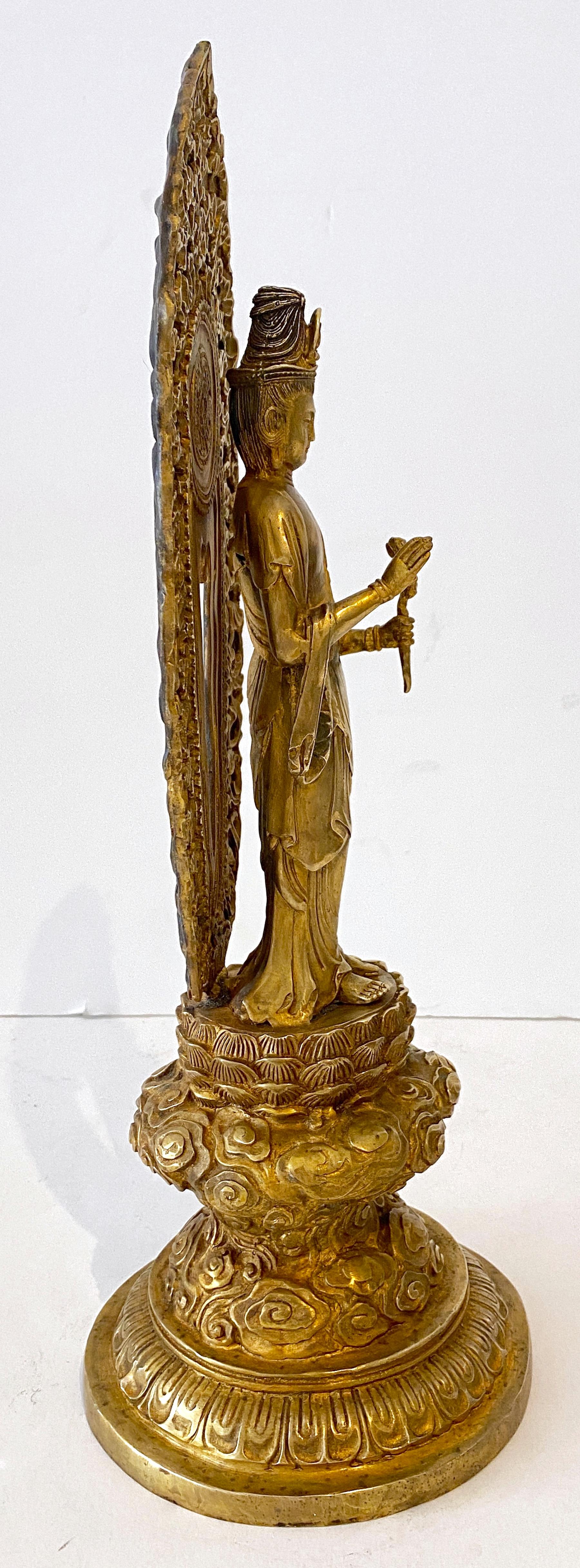 Large Tibetan Gilt Bronze Standing Buddha with Halo   1