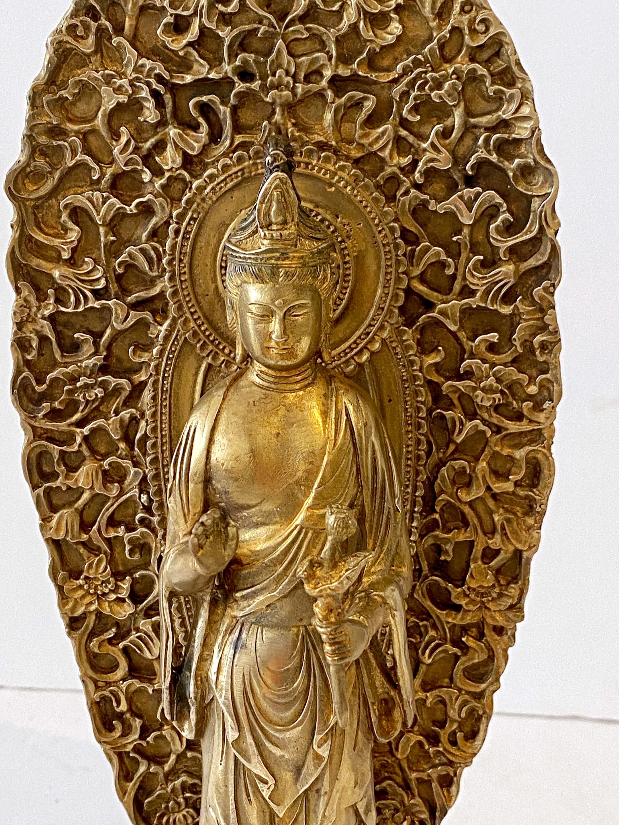 Large Tibetan Gilt Bronze Standing Buddha with Halo   2