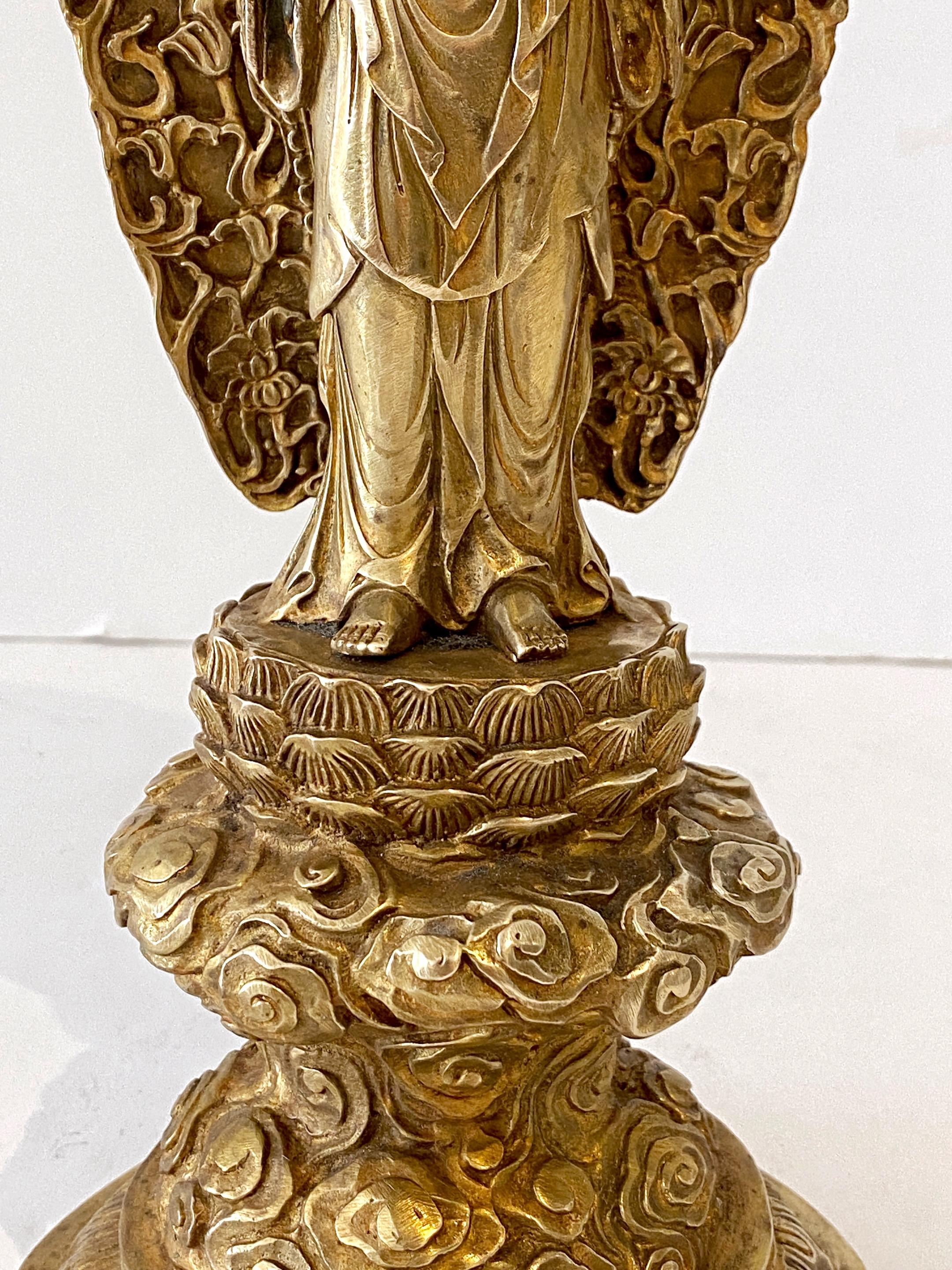 Large Tibetan Gilt Bronze Standing Buddha with Halo   3