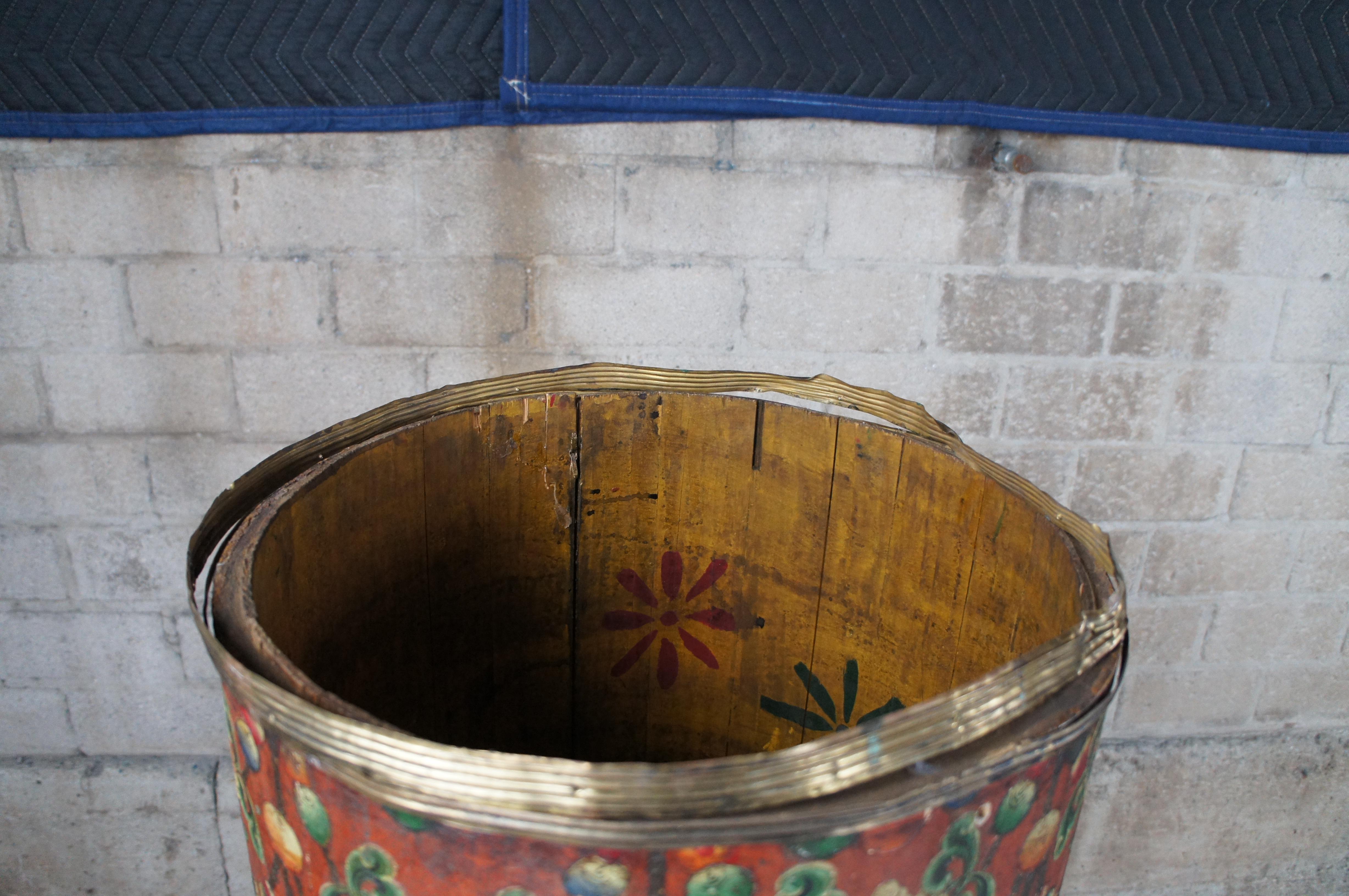 Large Tibetan Polychrome Cylindrical Storage Box Bin Umbrella Cane Stand 41