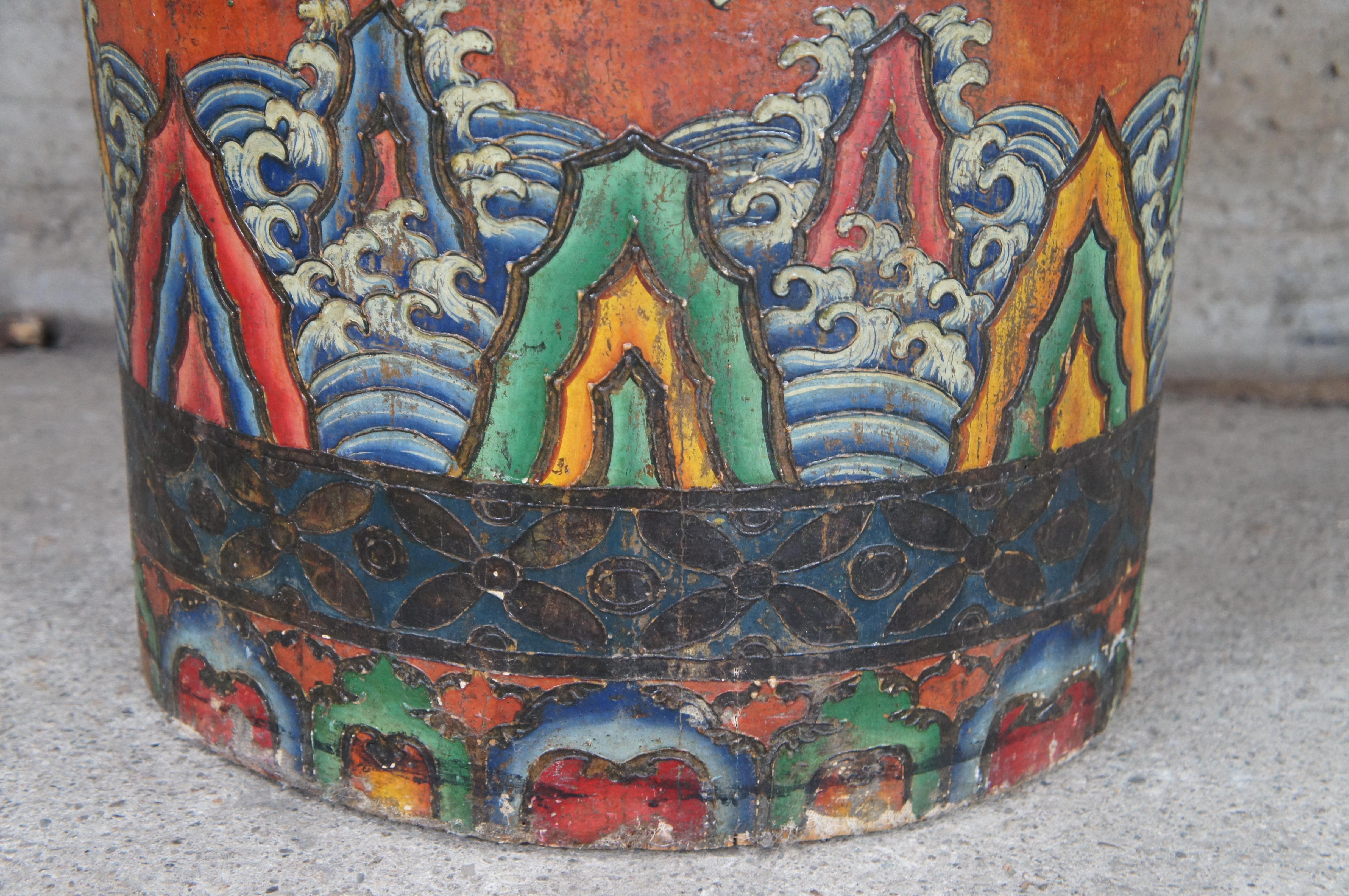 Große tibetische polychrome zylindrische Lagerung Box Bin Umbrella Cane Stand 41